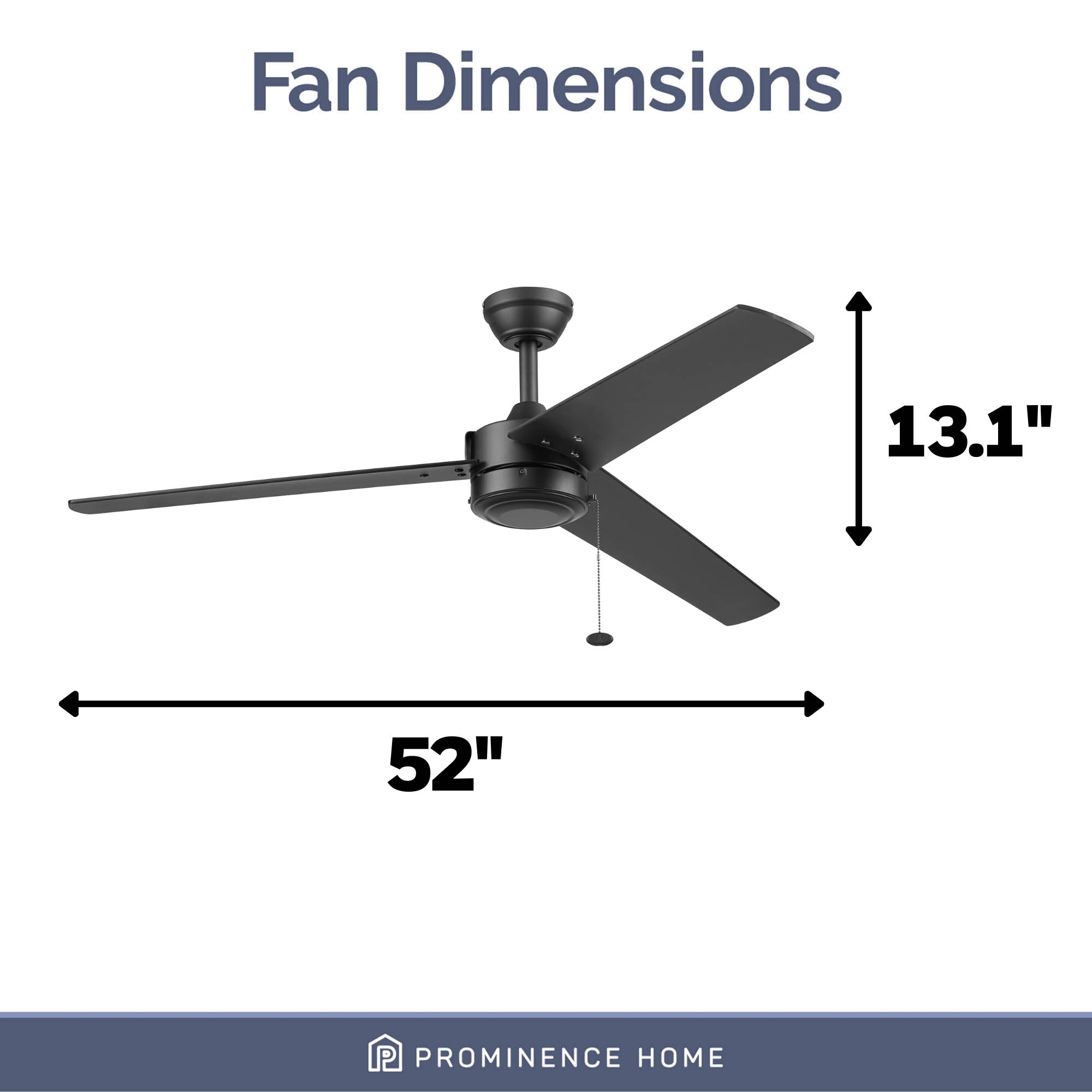 52 Inch Tenant, Matte Black, Pull Chain, Indoor/Outdoor Ceiling Fan