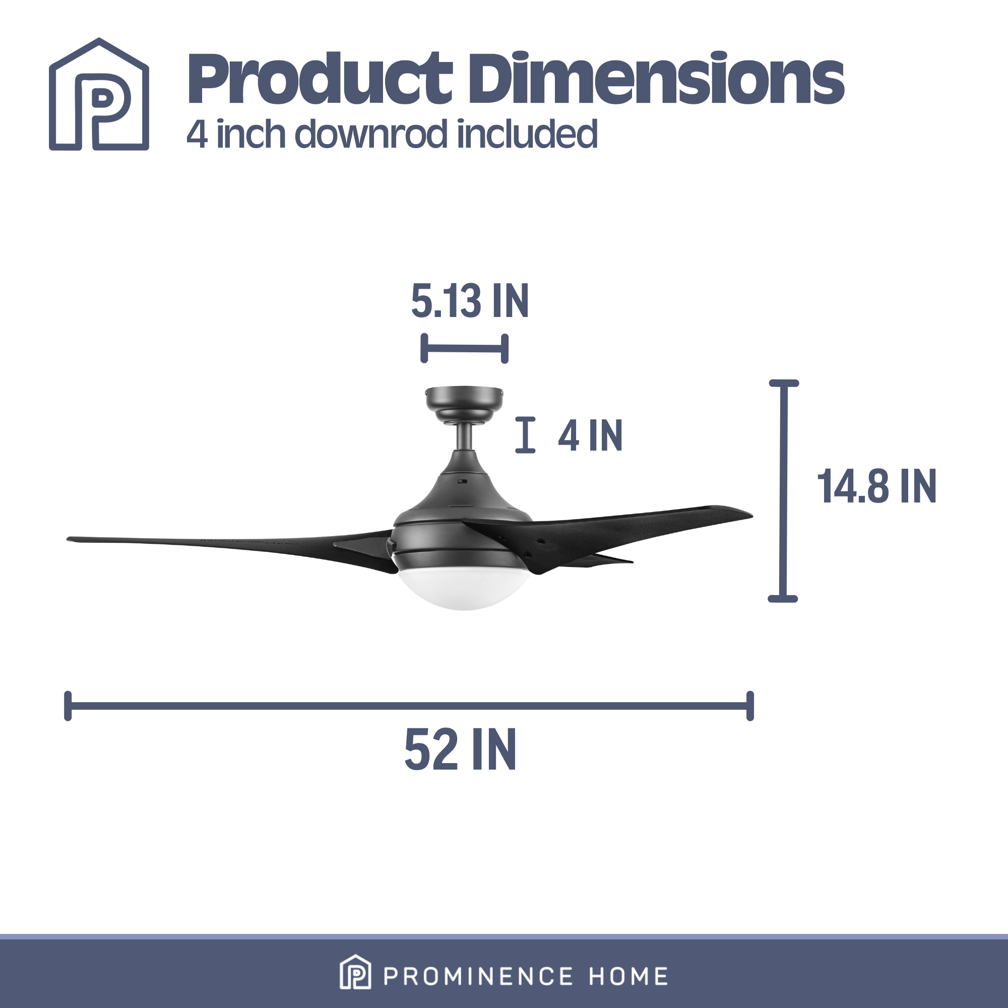 52 Inch Maxon, Dark Bronze, Remote Control, Ceiling Fan by Prominence Home