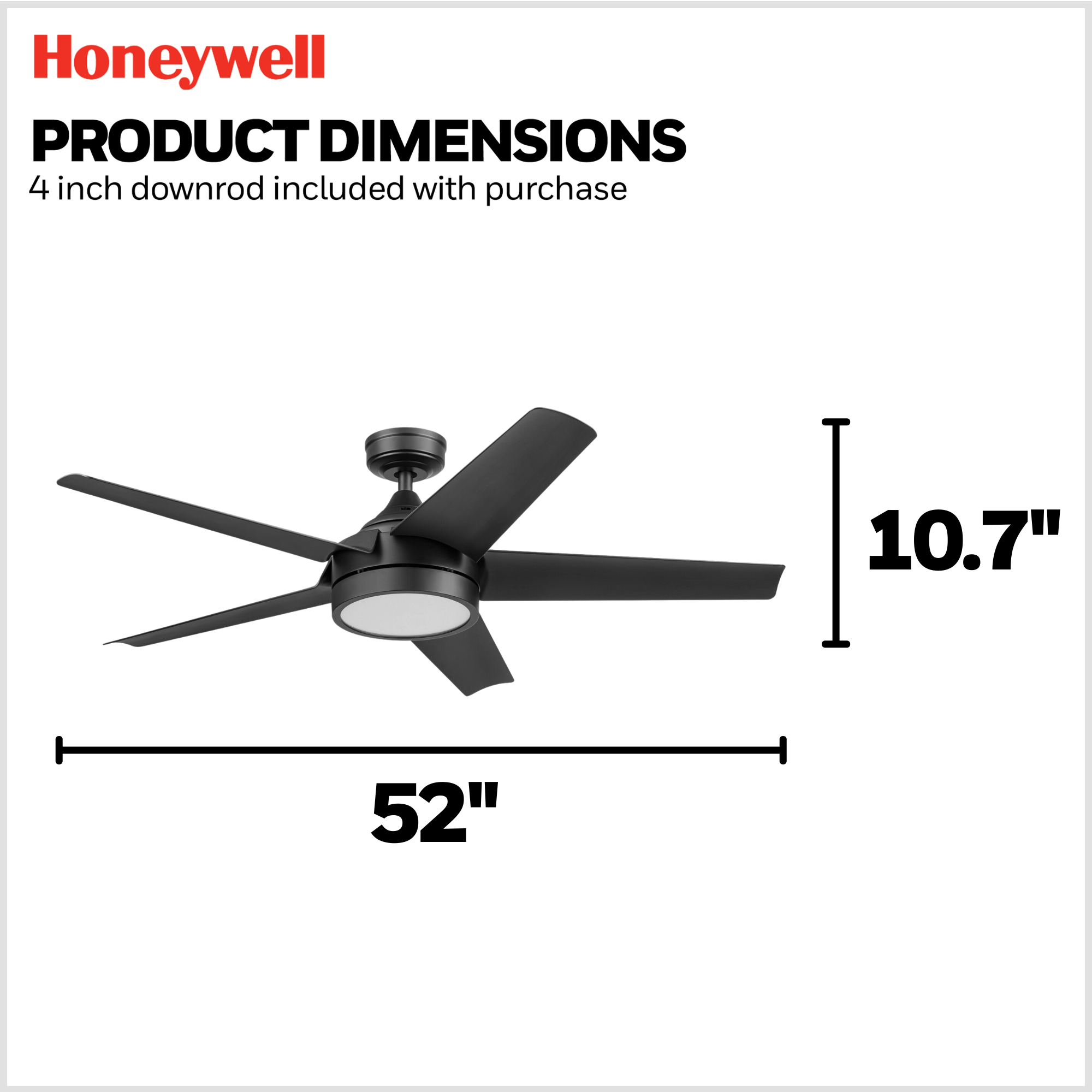 52 Inch Honeywell Byard Matte Black Color Changing LED Ceiling Fan with Light and Remote