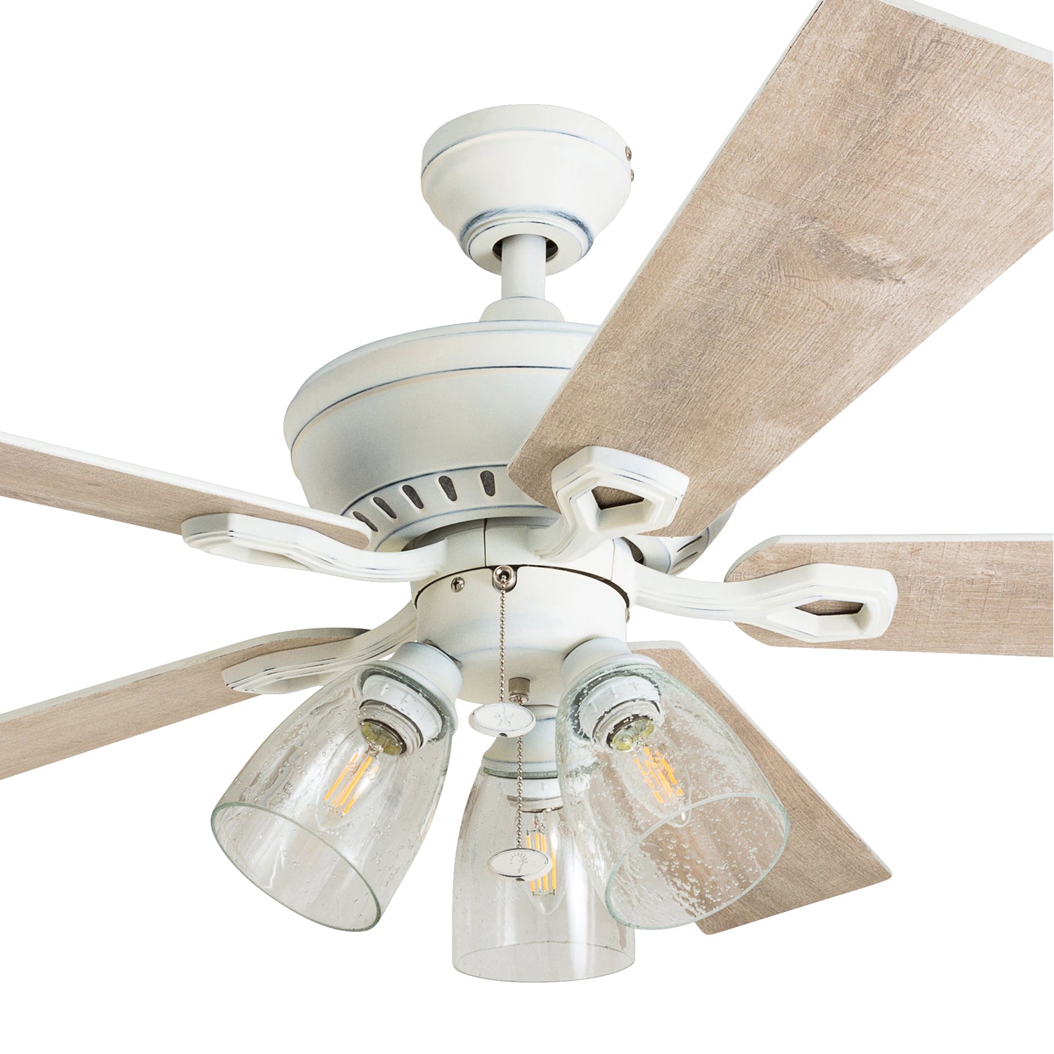 52 Inch Glenmont, Distressed White, Pull Chain, Ceiling Fan by Prominence Home