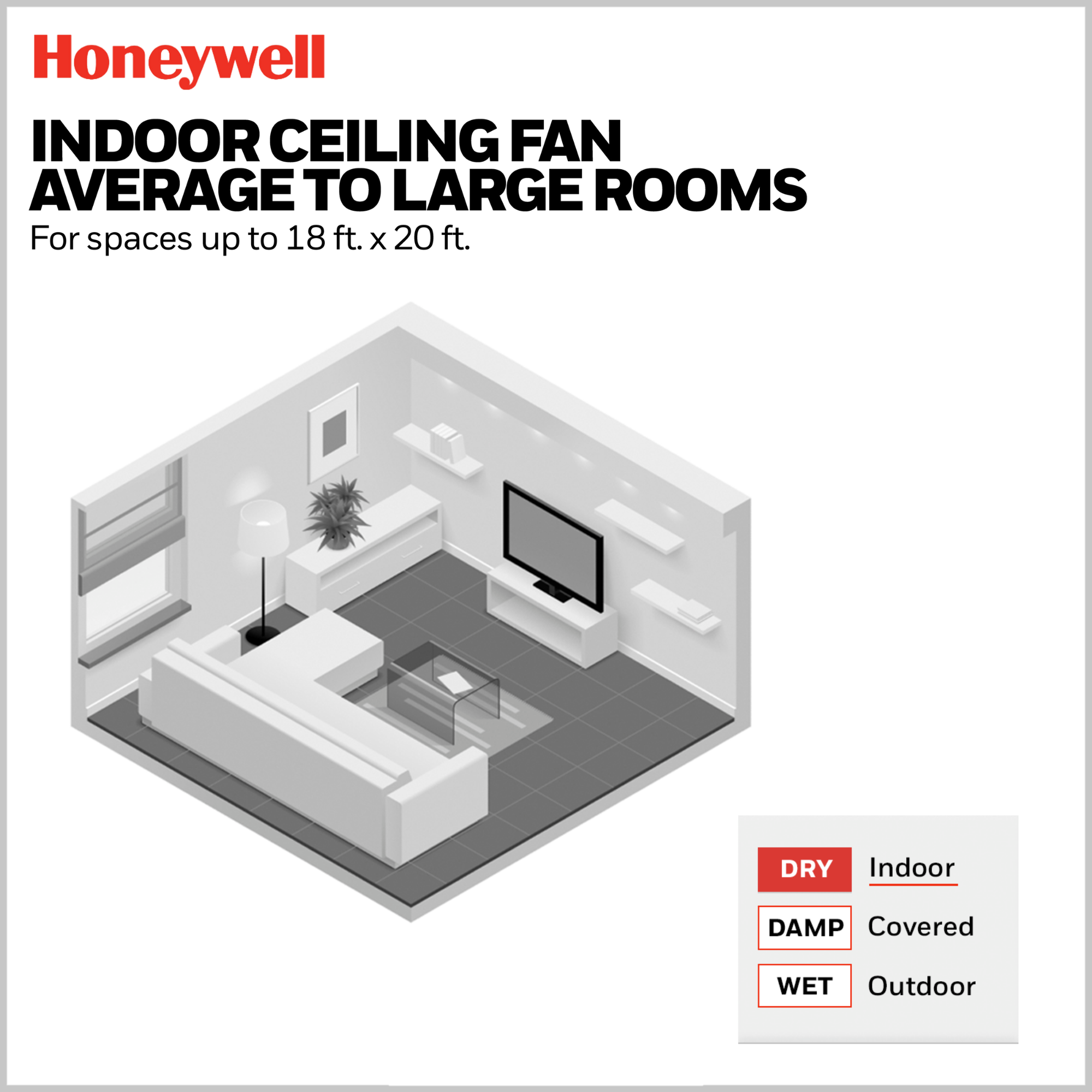 52 Inch Honeywell Carnegie Matte Black/Gray Ceiling Fan with Light and Remote