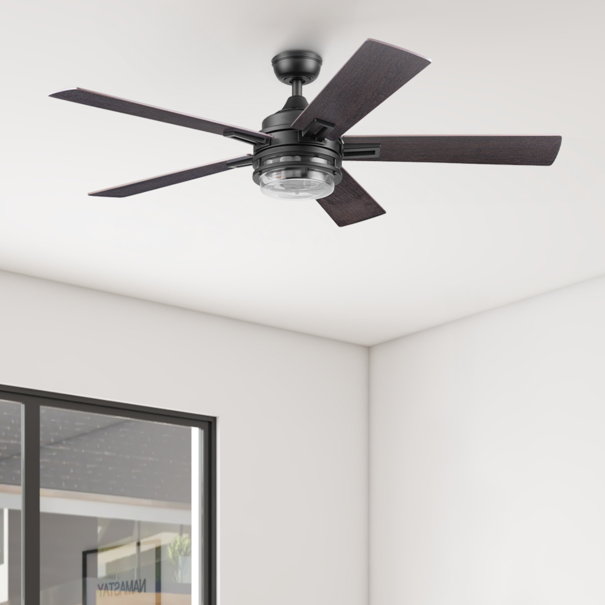 52 Inch Honeywell Myers Park Matte Black Ceiling Fan with Light and Remote