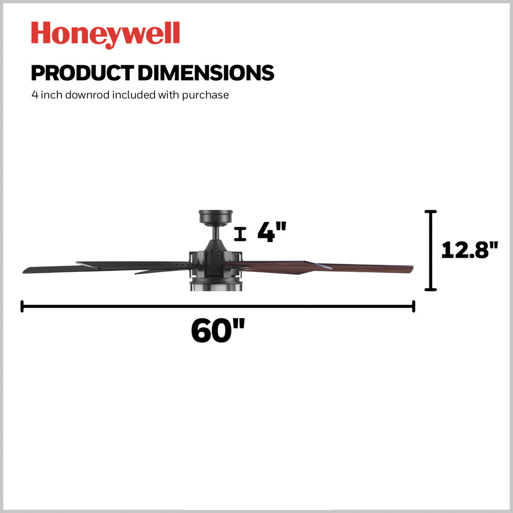 60 Inch Honeywell Kaliza Matte Black Color Changing LED Ceiling Fan with Light and Remote