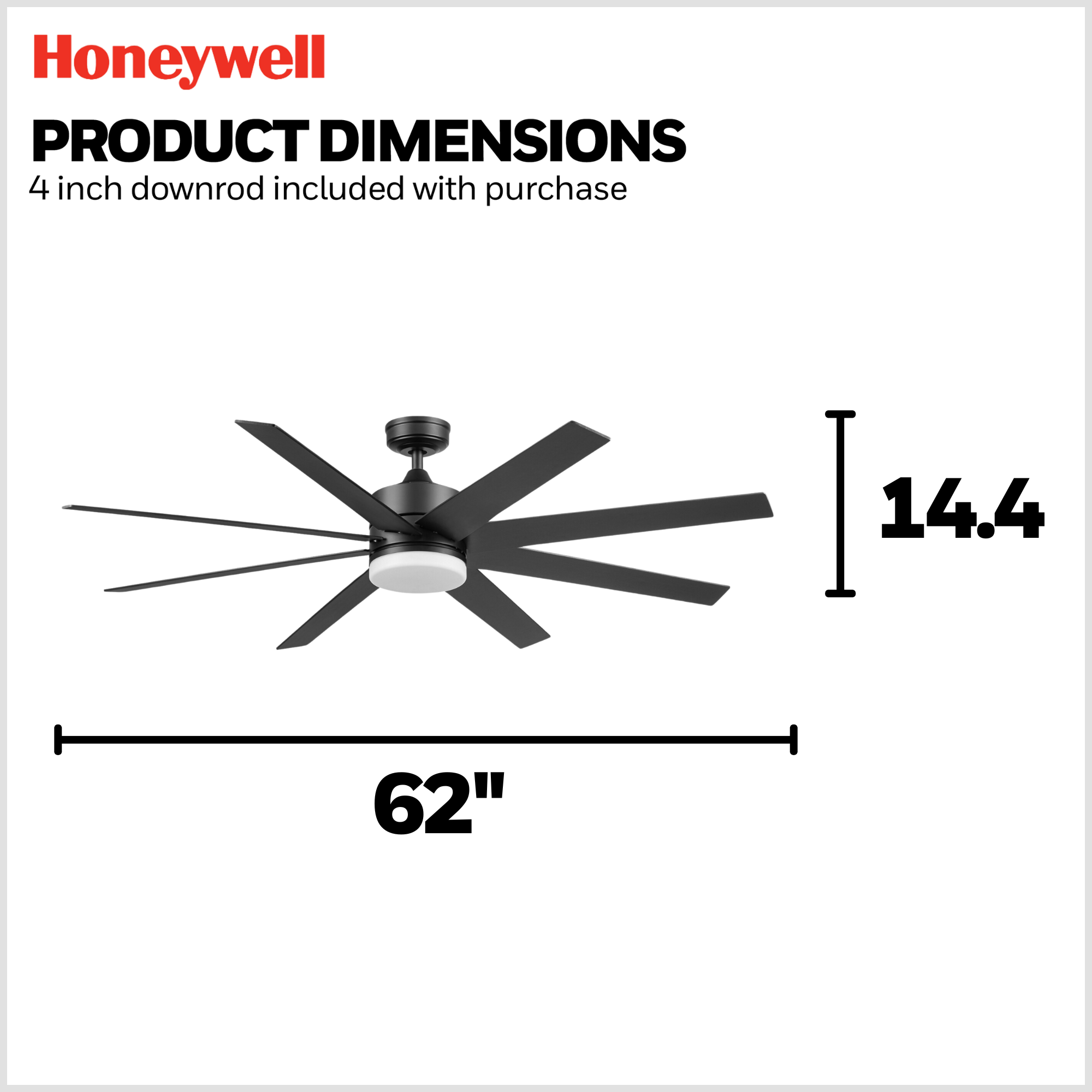 62 Inch Honeywell Kildee Matte Black Color Changing LED Ceiling Fan with Light and Remote