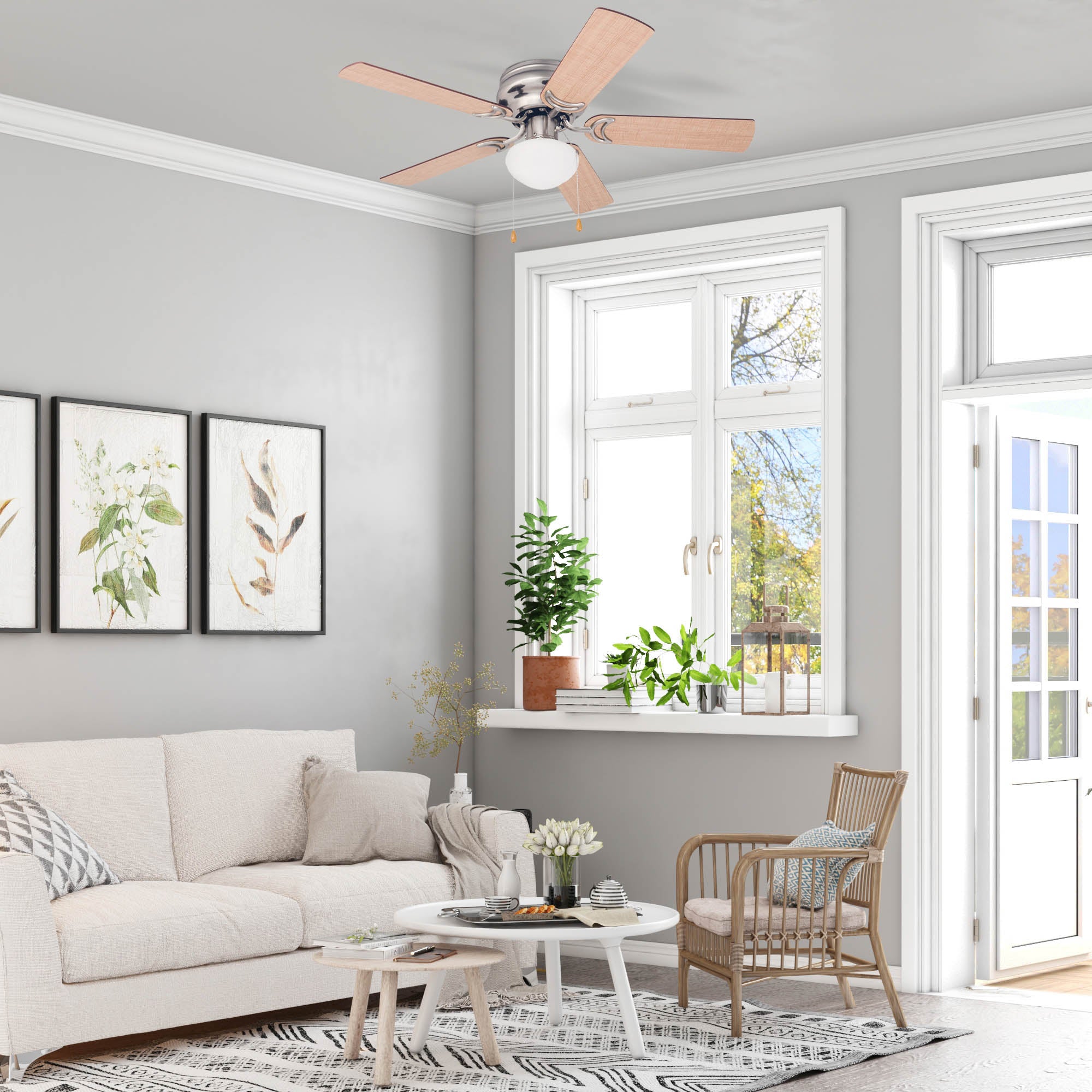 42 Inch Alvina, Satin Nickel, Pull Chain, Ceiling Fan