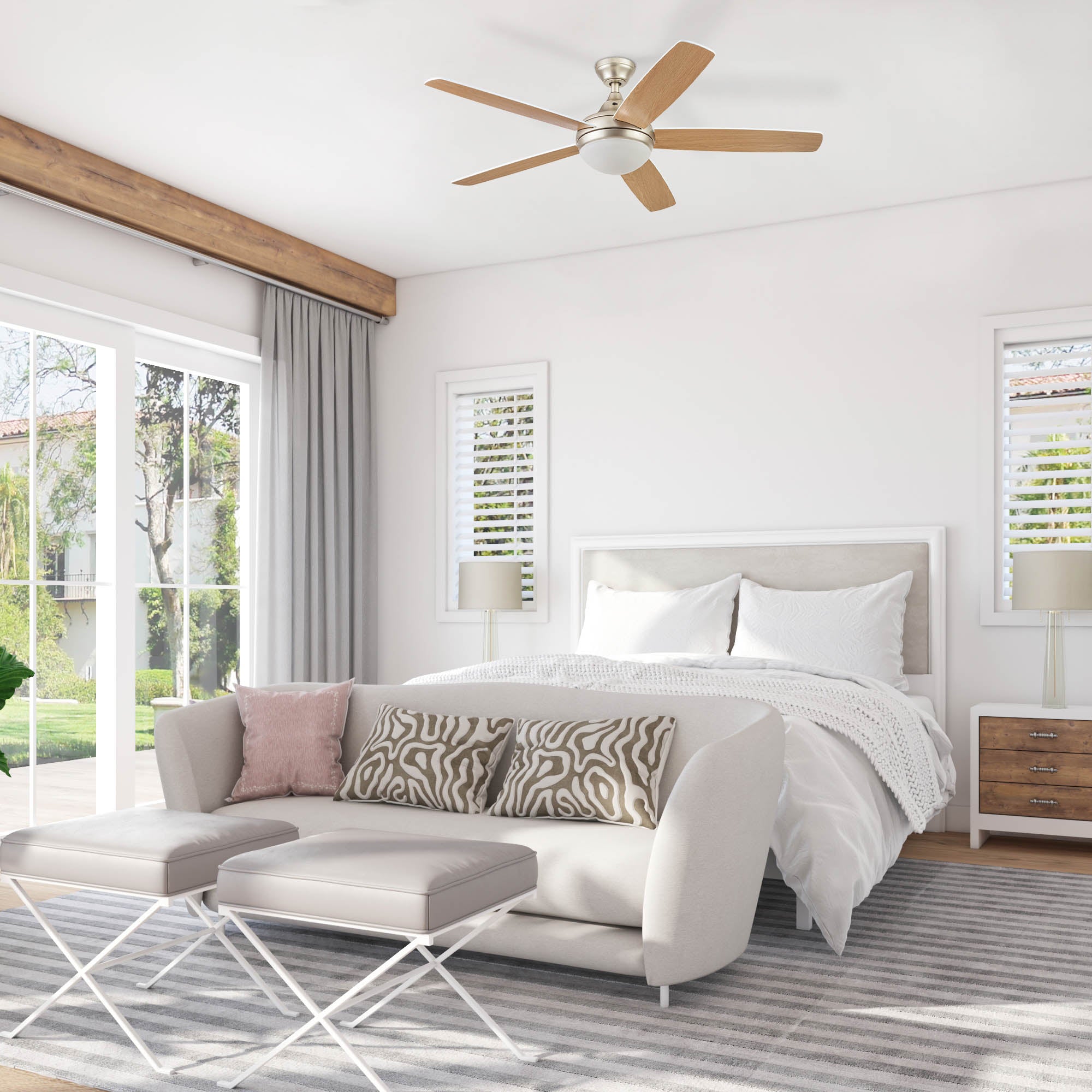 Prominence Home 52 Inch Ceiling Fan With LED Light & Remote - White Farmhouse Style With 5 Blades