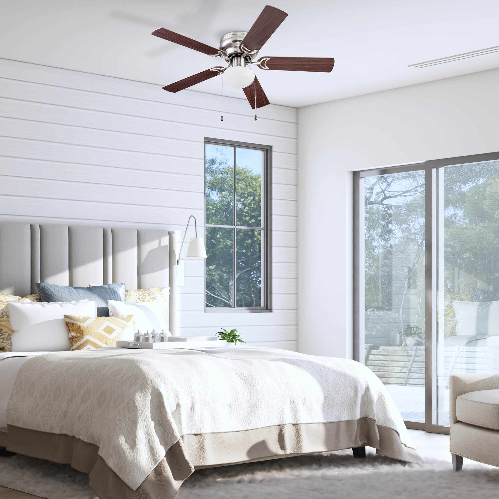 44 Inch Alvina, Satin Nickel, Pull Chain, Ceiling Fan