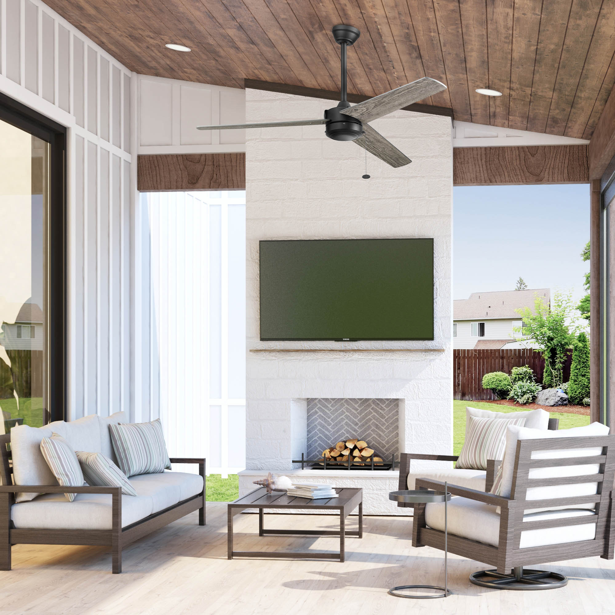 52 Inch Tenant, Matte Black, Pull Chain, Indoor/Outdoor Ceiling Fan