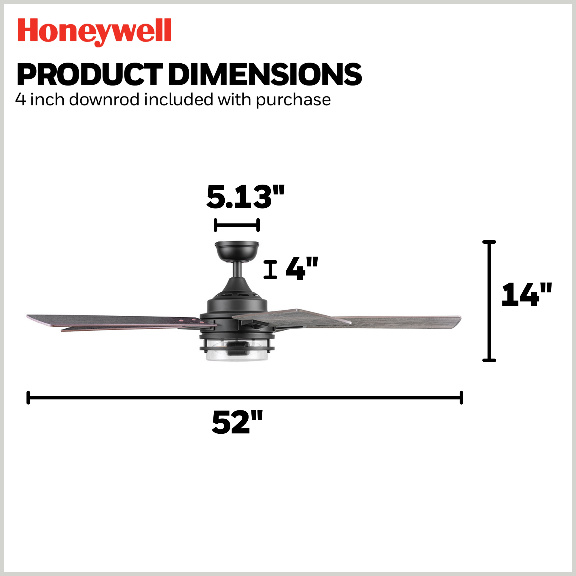 52 Inch Honeywell Myers Park Matte Black Ceiling Fan with Light and Remote