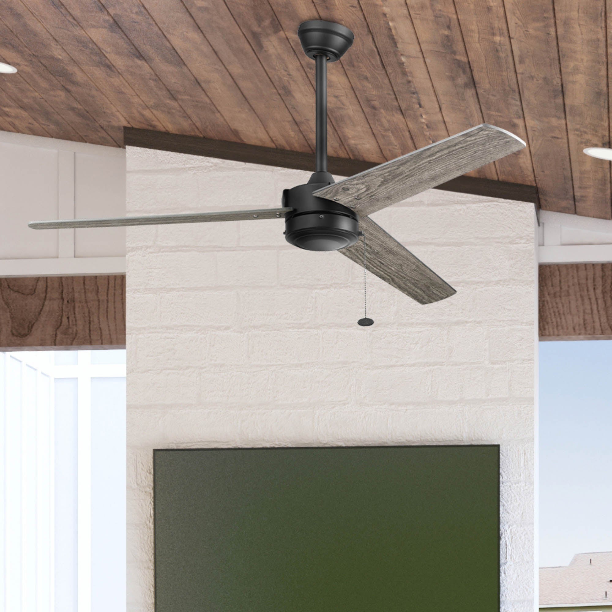 52 Inch Tenant, Matte Black, Pull Chain, Indoor/Outdoor Ceiling Fan