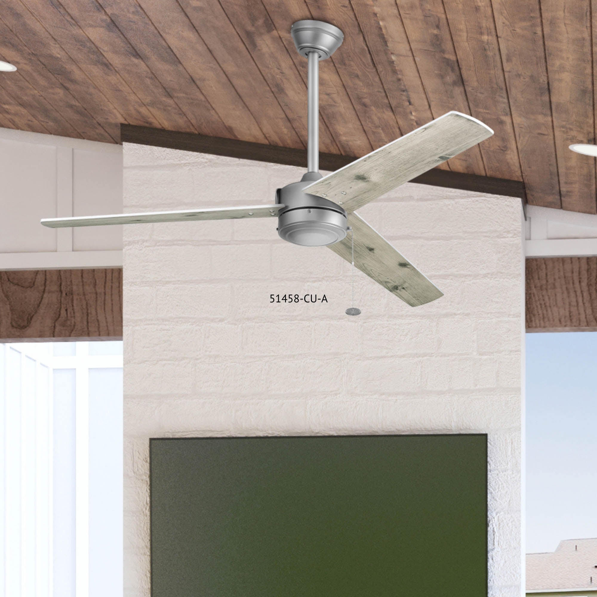 52 Inch Tenant, Matte Nickel, Pull Chain, Indoor/Outdoor Ceiling Fan