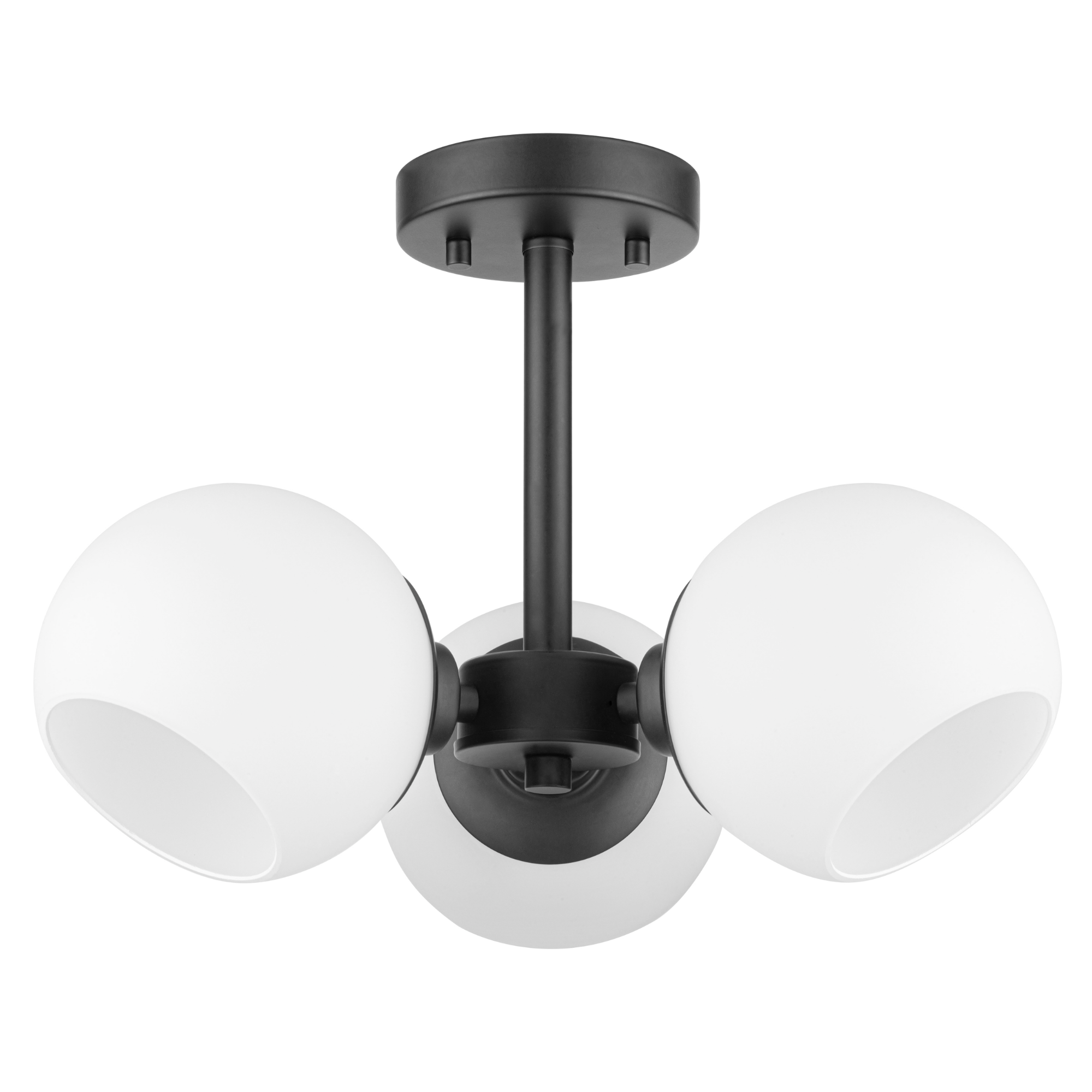 3-Light Stoll Semi-Flush, Matte Black, Opal Glass