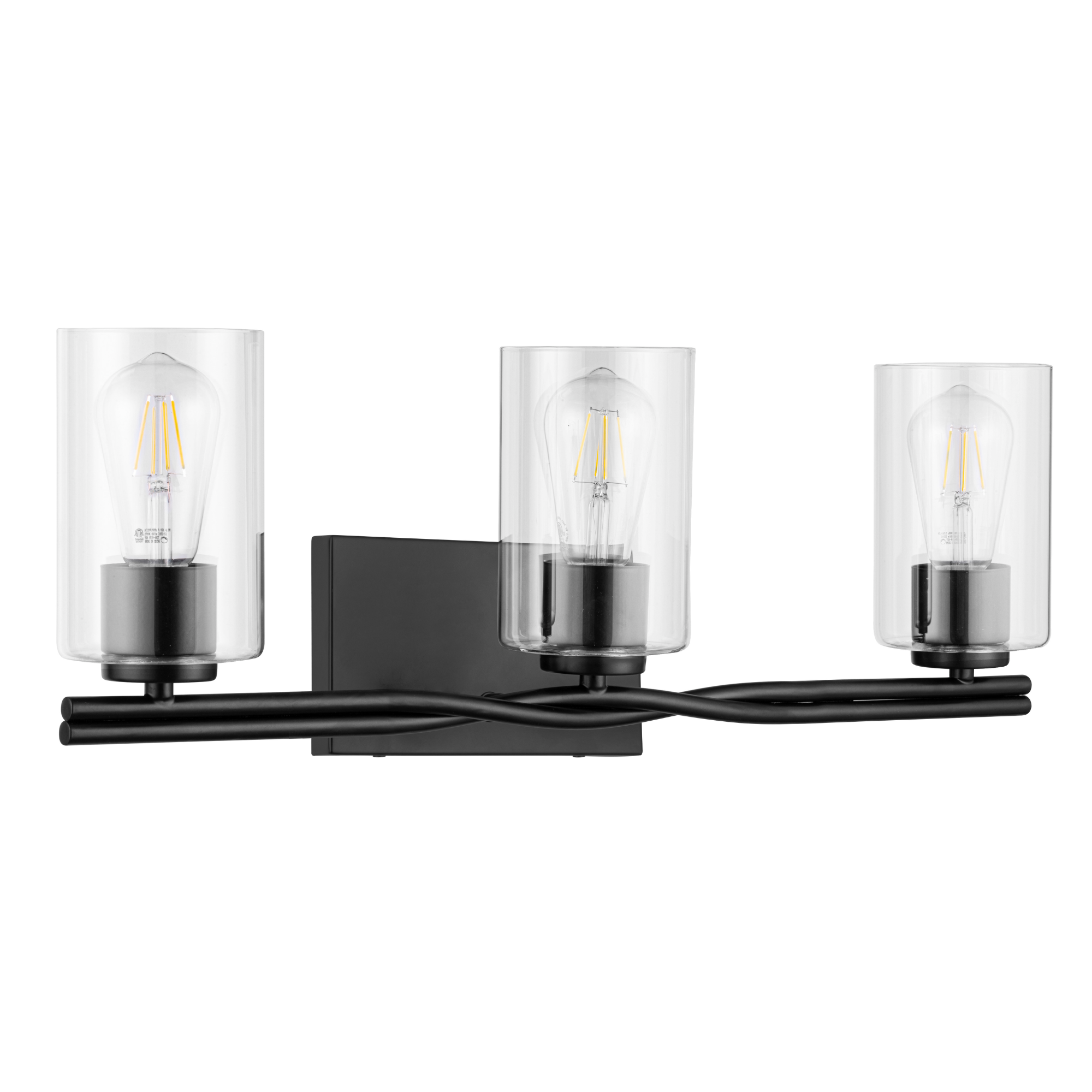 3-Light Lantier Vanity, Matte Black, Clear Glass