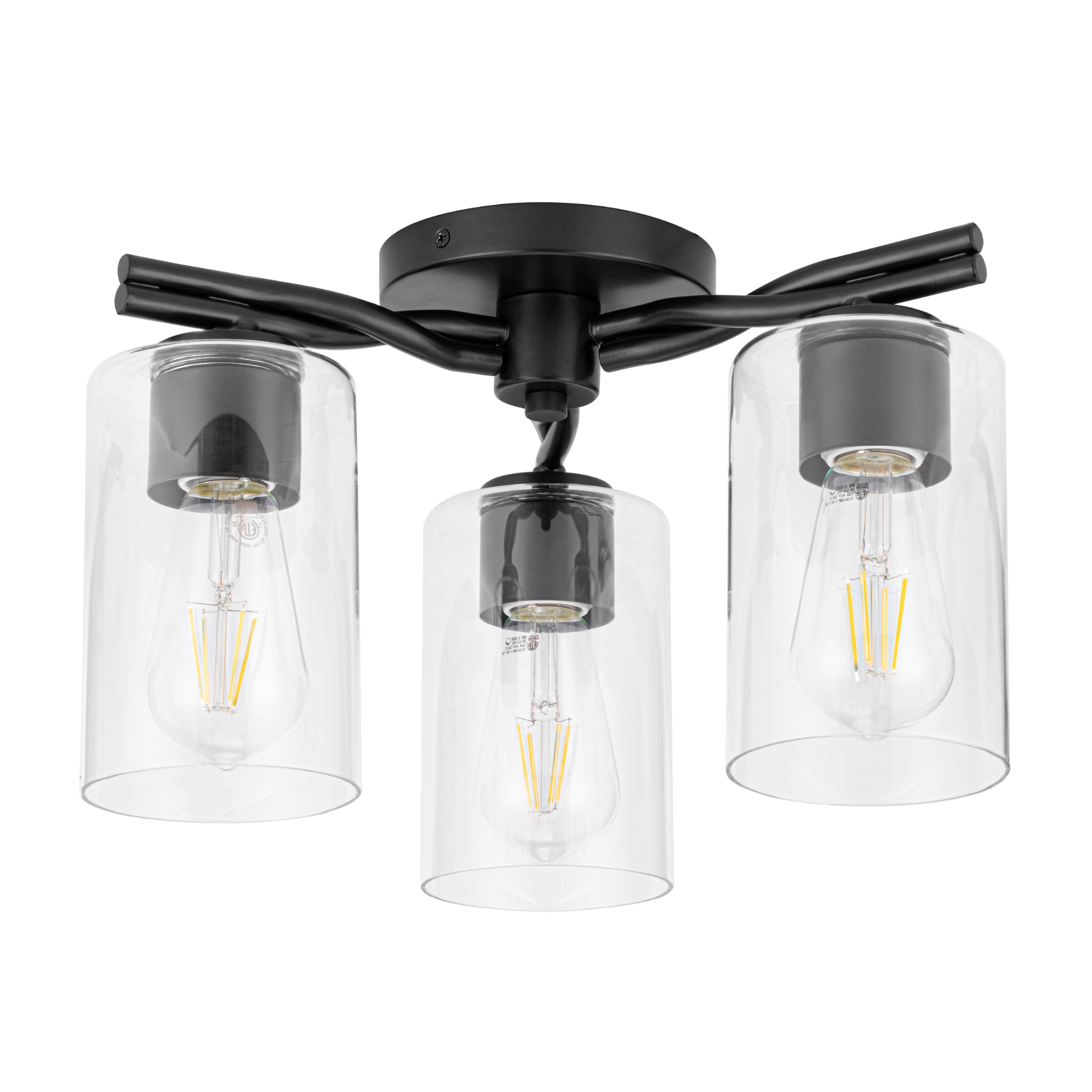 3-Light Lantier Semi-Flush, Matte Black, Clear Glass