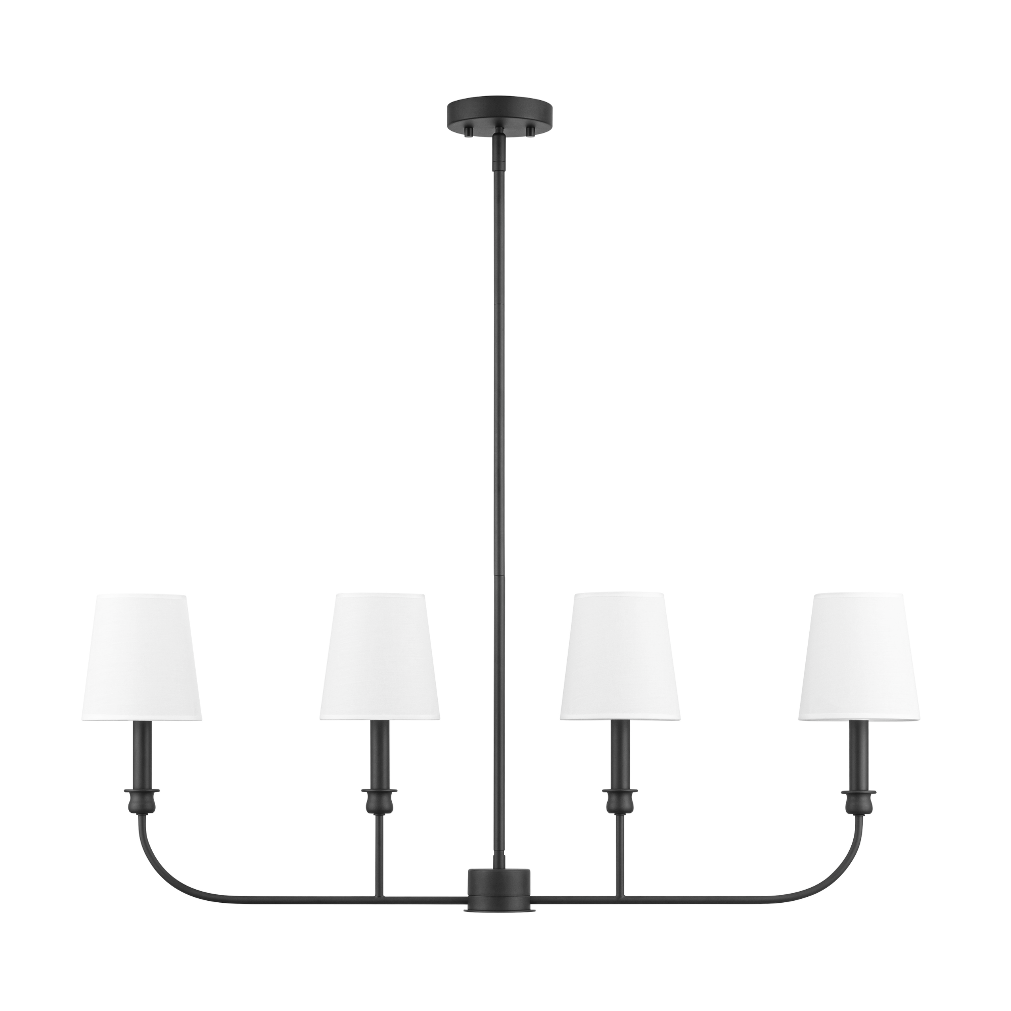 4-Light Billet Linear Chandelier, Matte Black, Fabric Shades