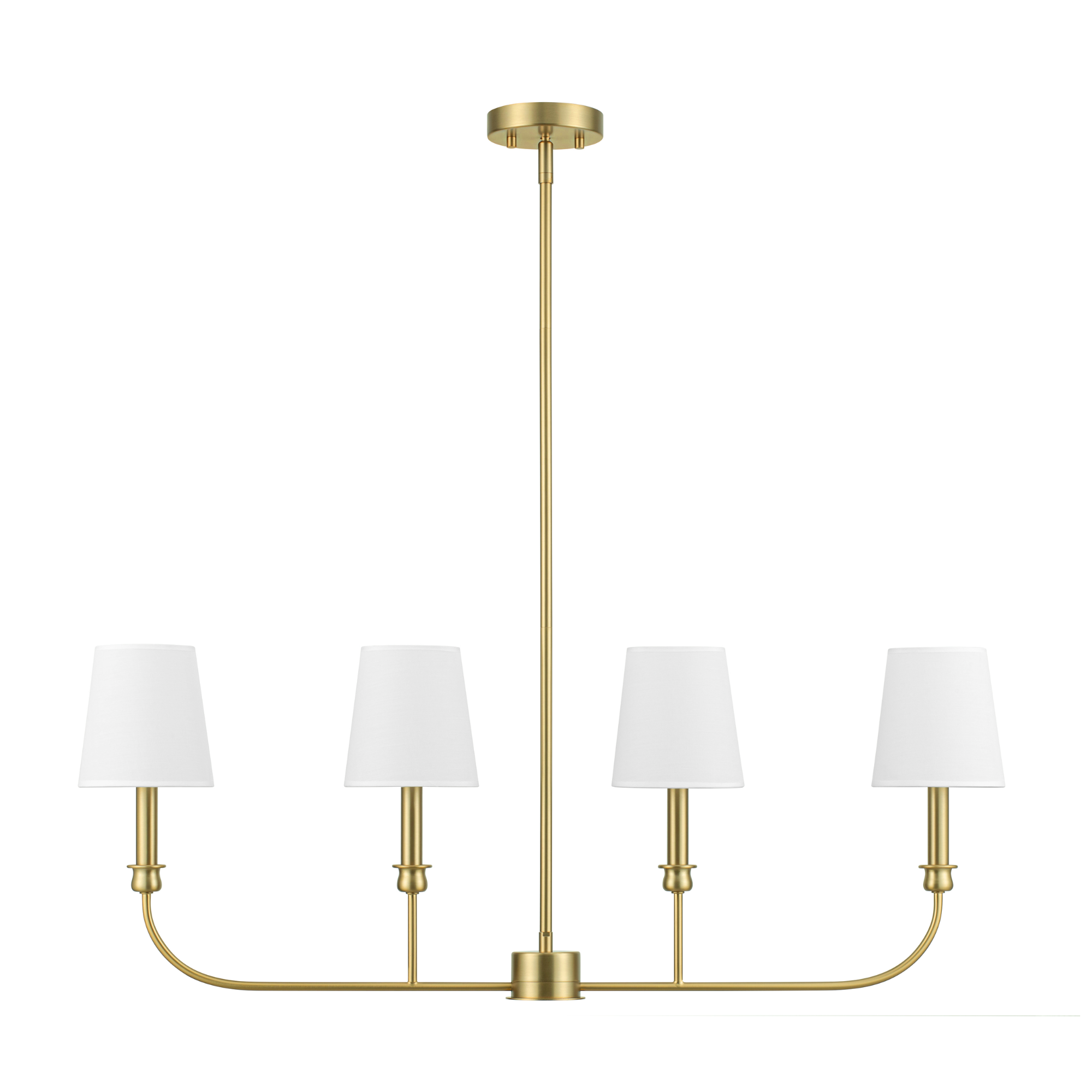 4-Light Billet Linear Chandelier, Brushed Gold, Fabric Shades