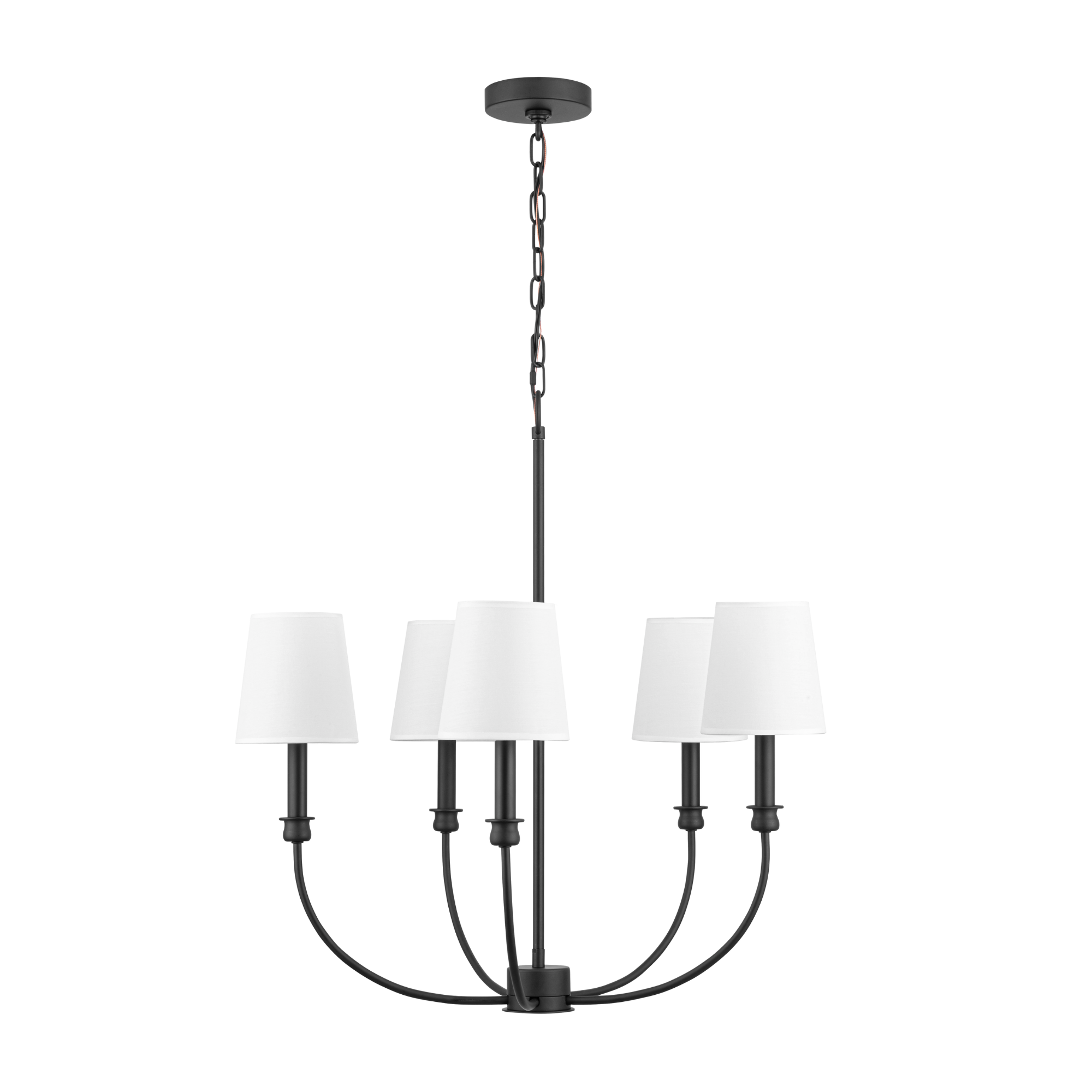 5-Light Billet Chandelier, Matte Black, Fabric Shades