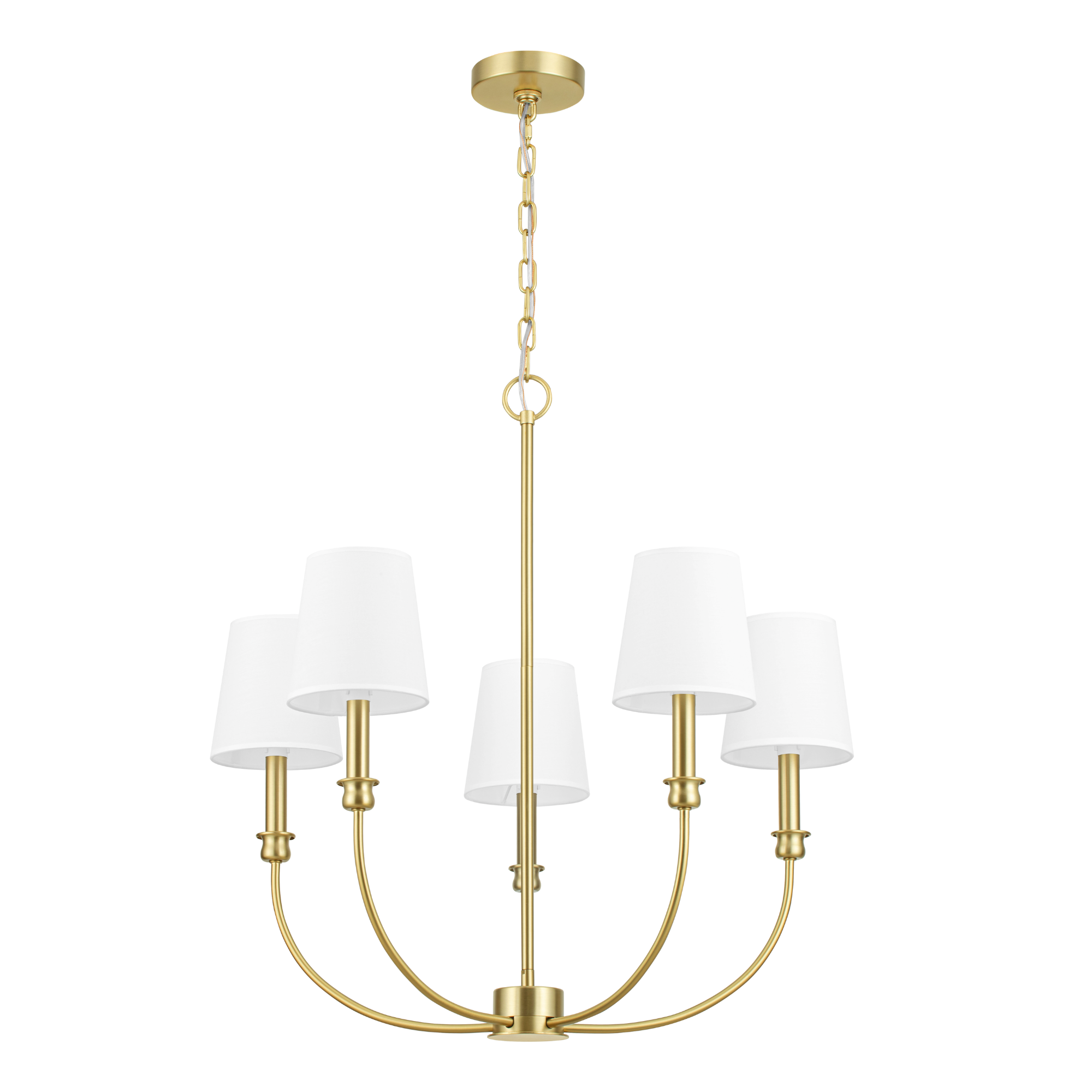 5-Light Billet Chandelier, Brushed Gold, Fabric Shades