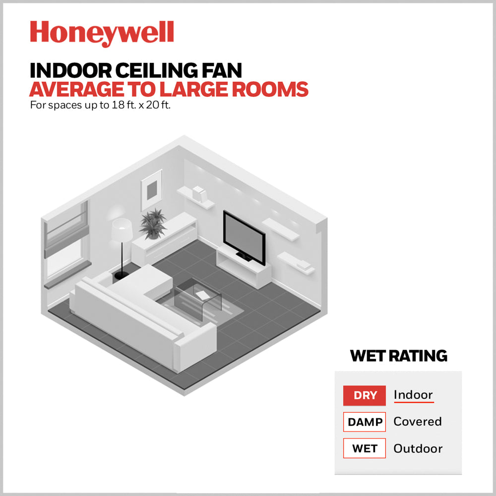 52 Inch Honeywell Eamon Matte Black Ceilling Fan with Light and Remote