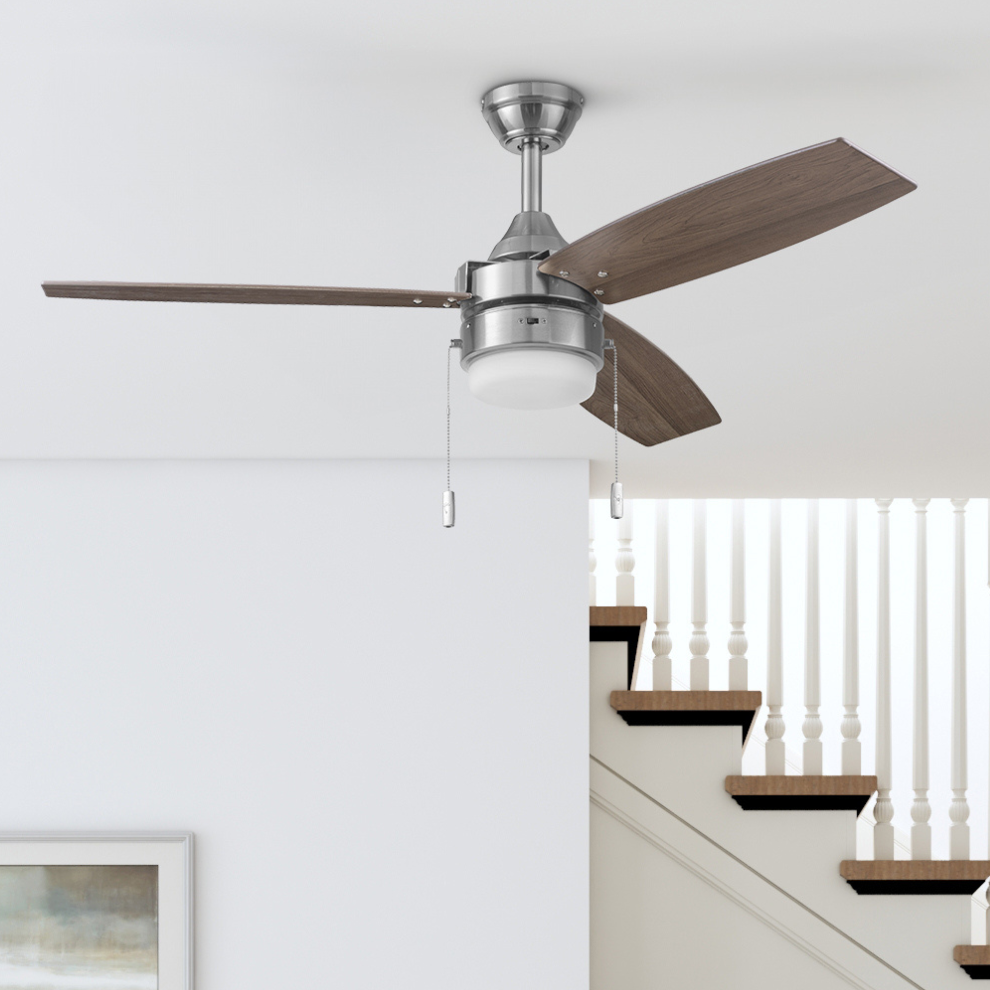 48 Inch Honeywell Berryhill Brushed Nickel Ceiling Fan with Light and Pull Chain