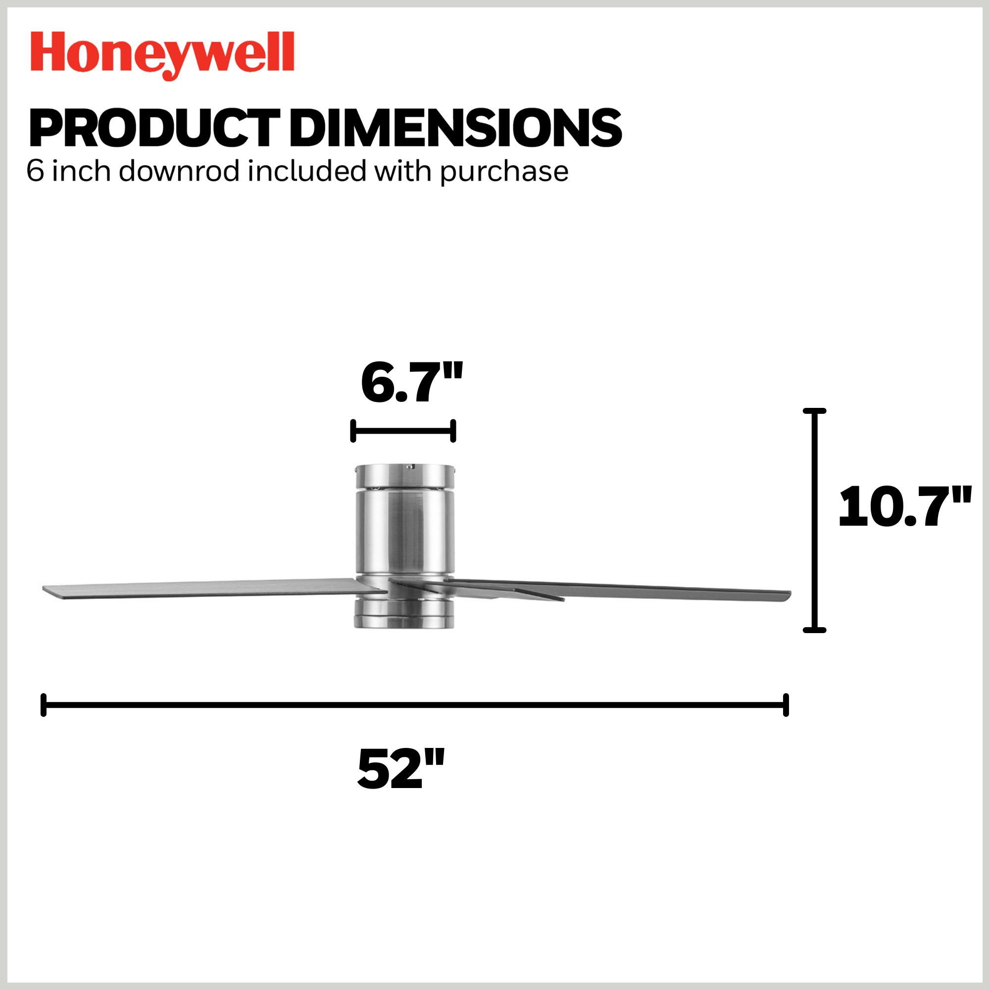 52 Inch Honeywell Graceshire Brushed Nickel Ceiling Fan with Light and Remote