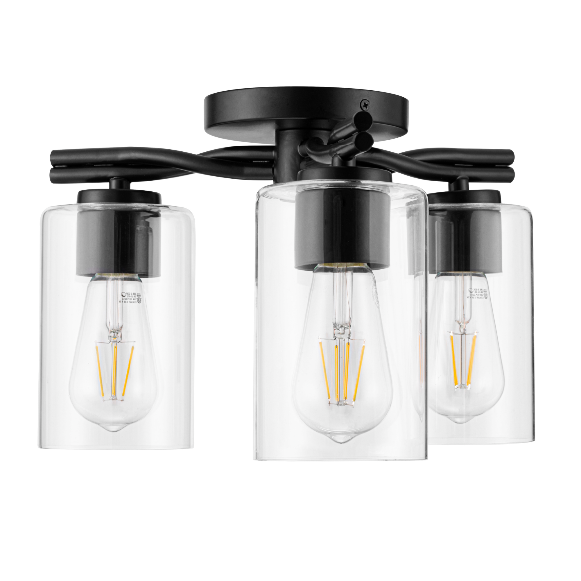 3-Light Lantier Semi-Flush, Matte Black, Clear Glass