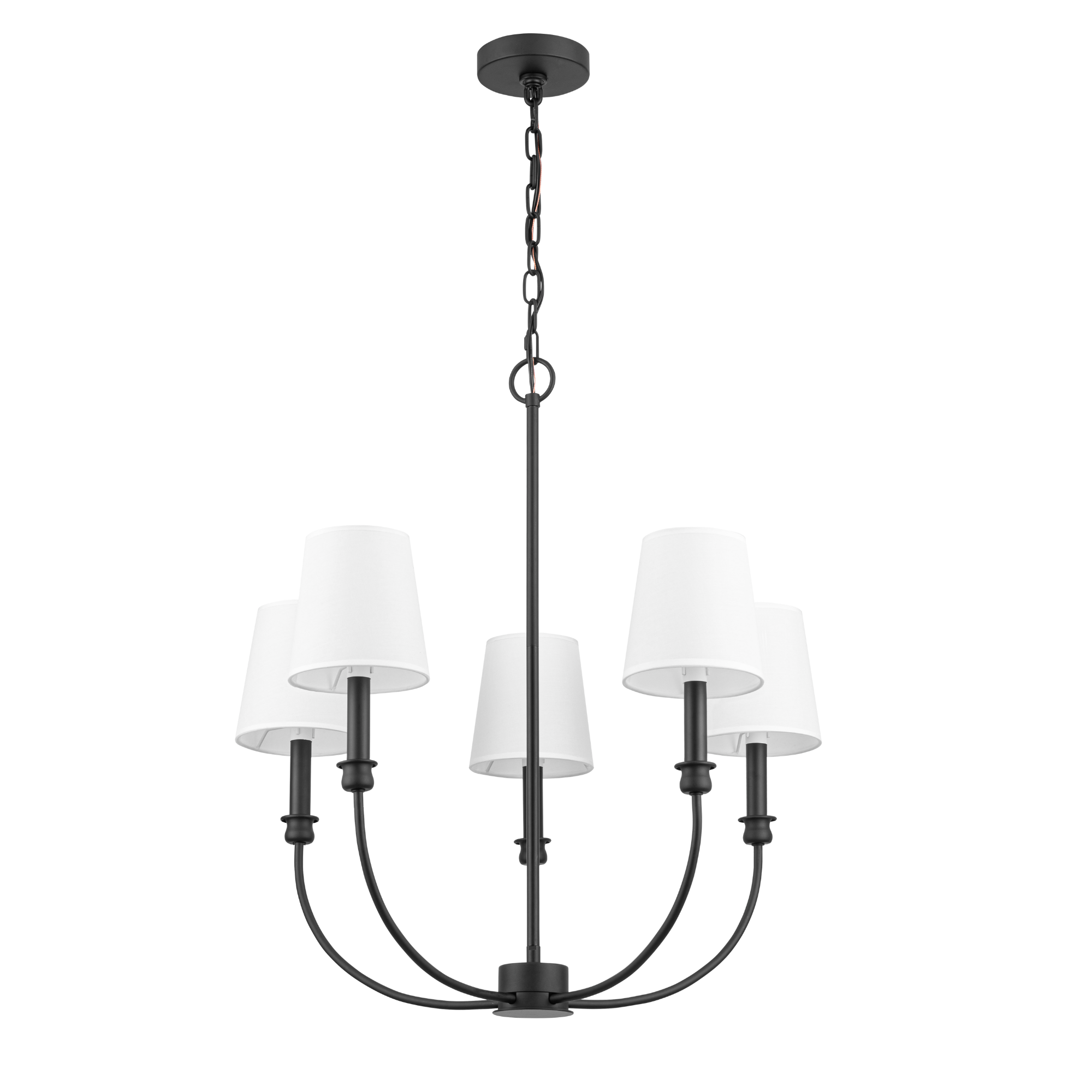 5-Light Billet Chandelier, Matte Black, Fabric Shades