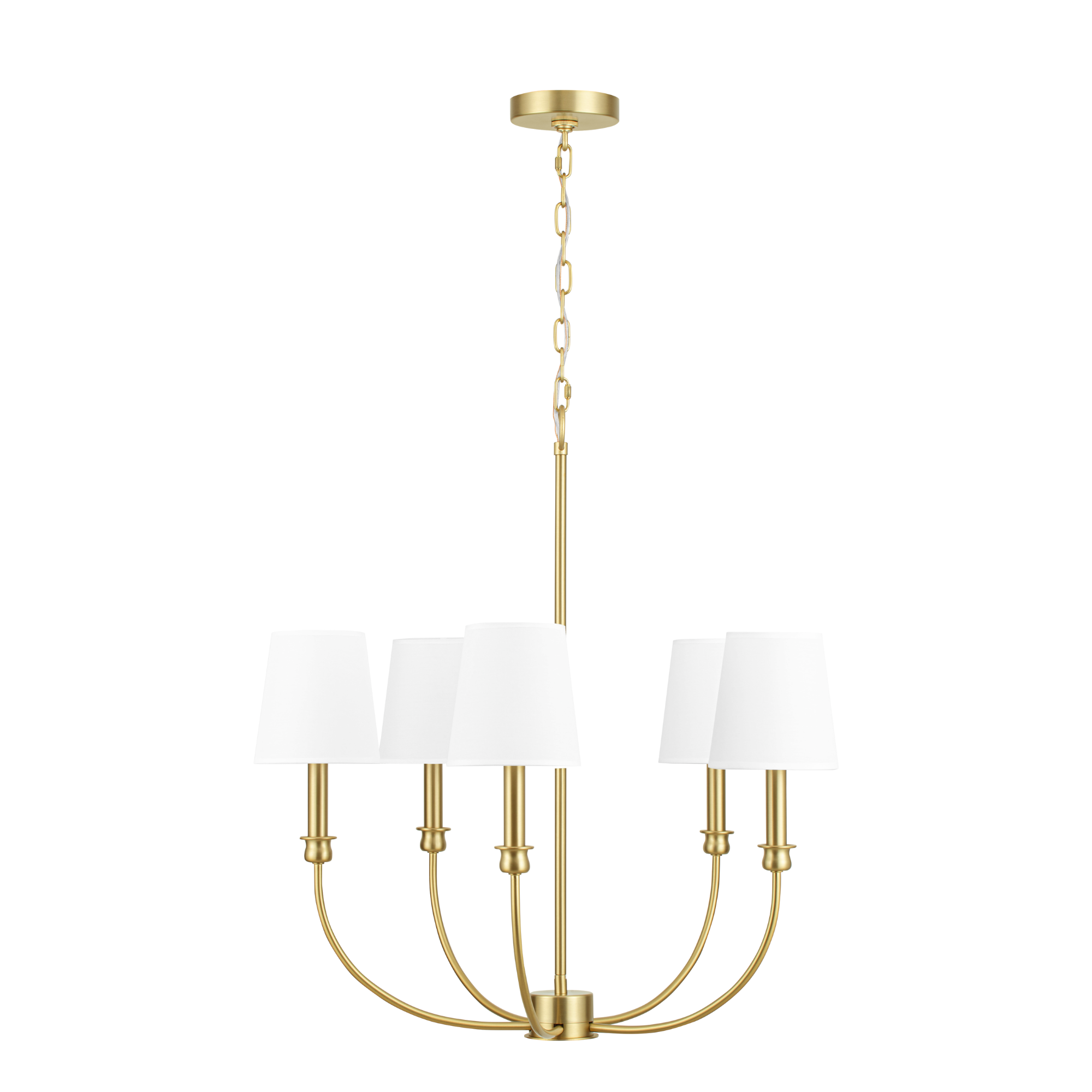 5-Light Billet Chandelier, Brushed Gold, Fabric Shades