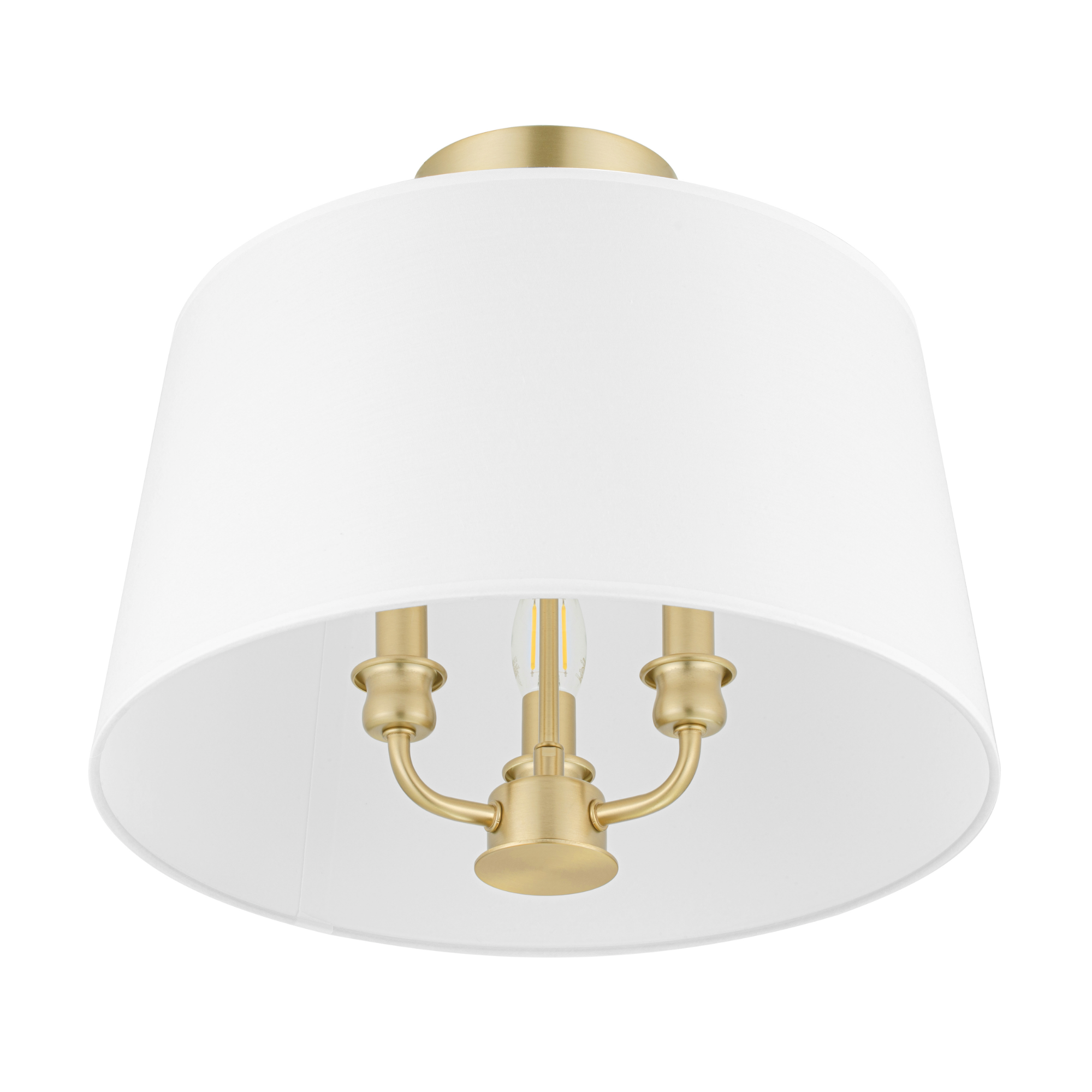 3-Light Billet Convertible Pendant/Semi-Flush, Brushed Gold, Fabric Shades