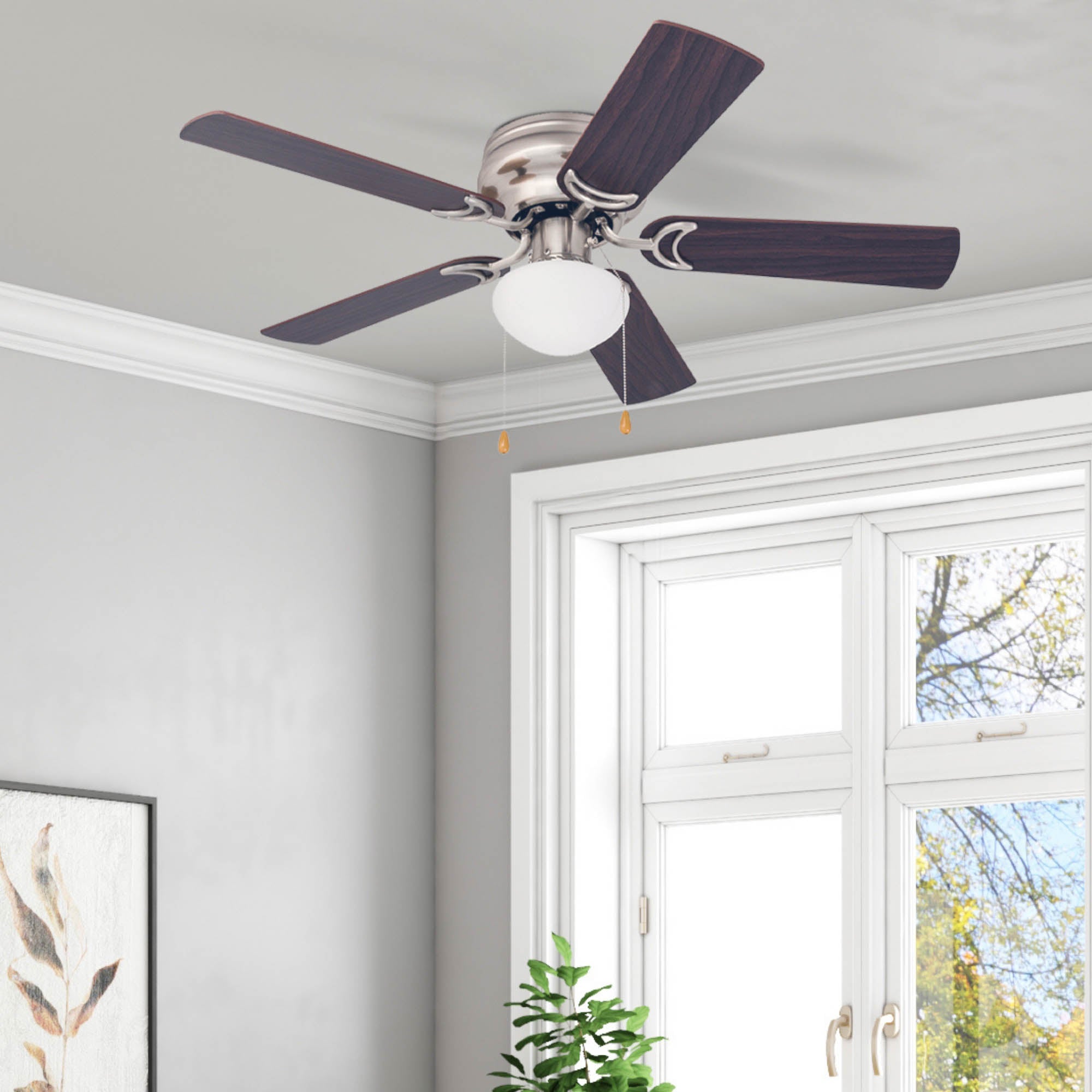 42 Inch Alvina, Satin Nickel, Pull Chain, Ceiling Fan