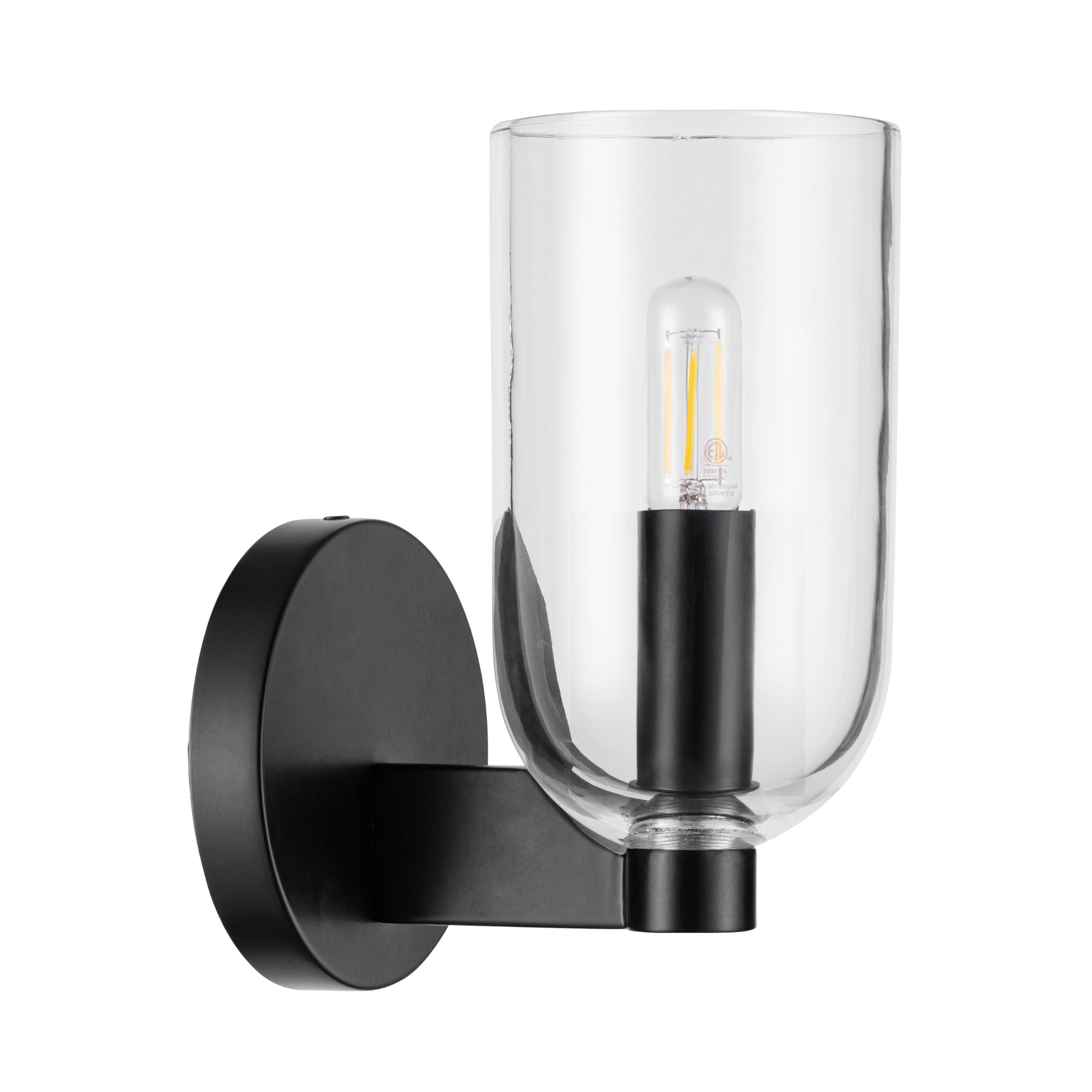 1-Light Hansley Wall Sconce, Matte Black, Clear Glass