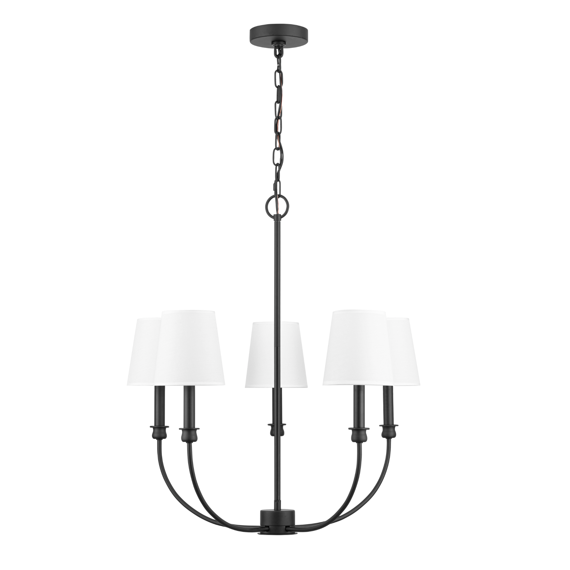 5-Light Billet Chandelier, Matte Black, Fabric Shades