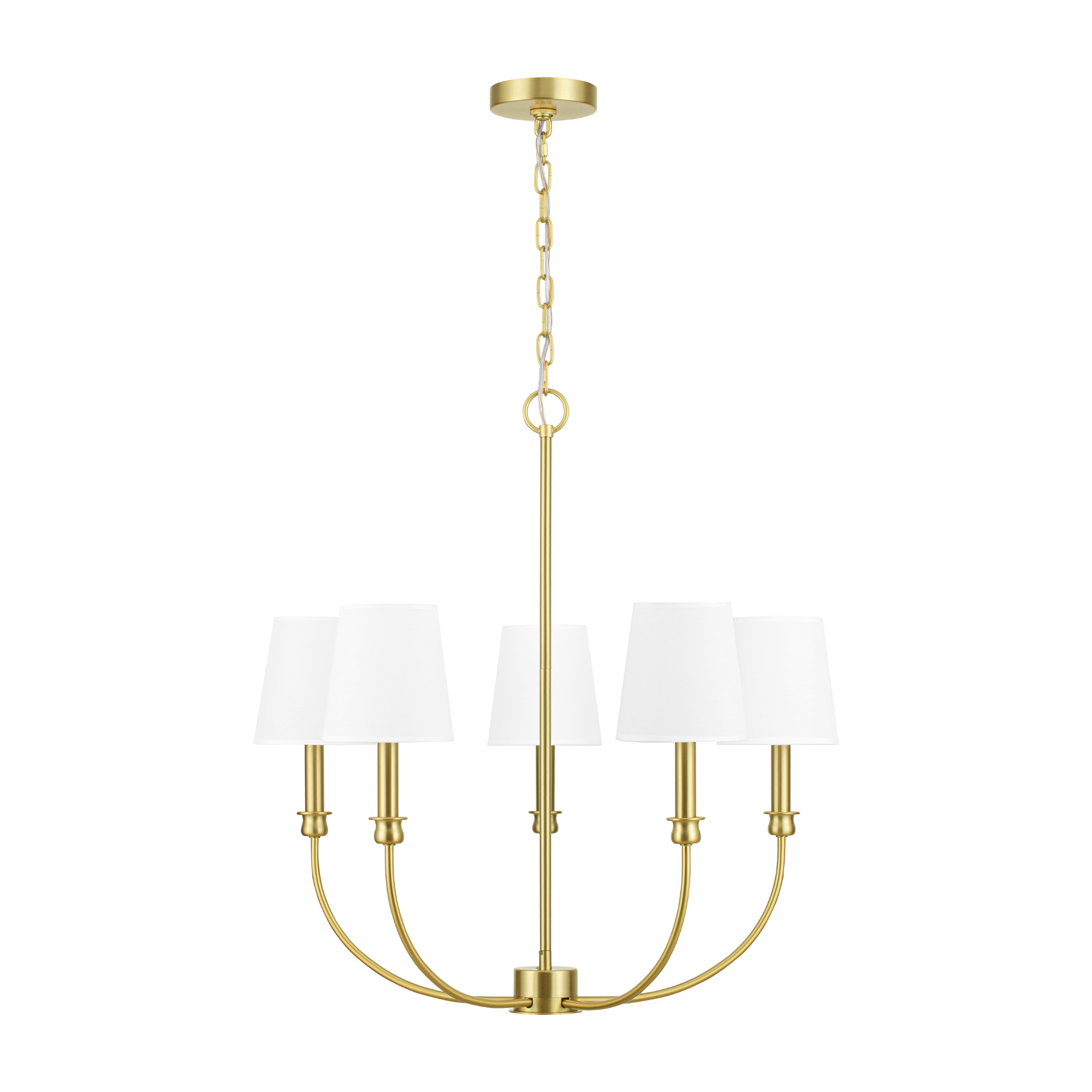 5-Light Billet Chandelier, Brushed Gold, Fabric Shades