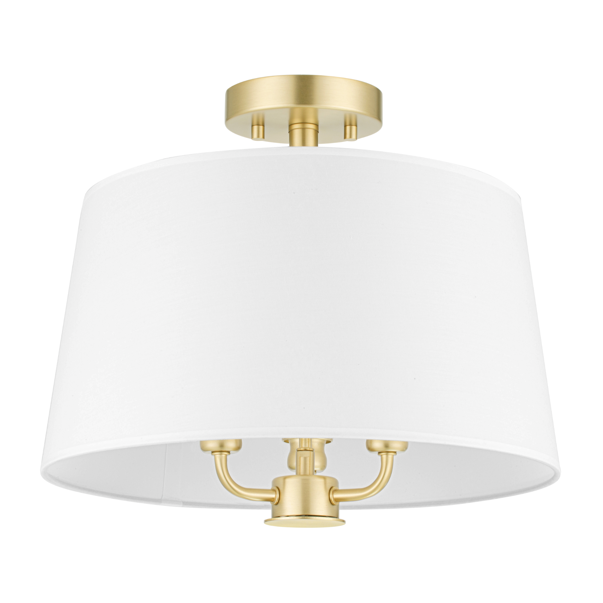 3-Light Billet Convertible Pendant/Semi-Flush, Brushed Gold, Fabric Shades