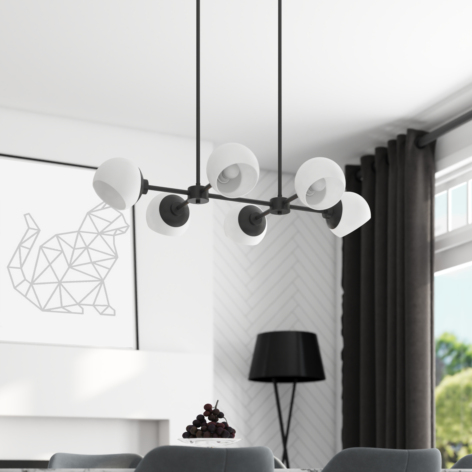 6-Light Stoll Chandelier, Matte Black, Opal Glass