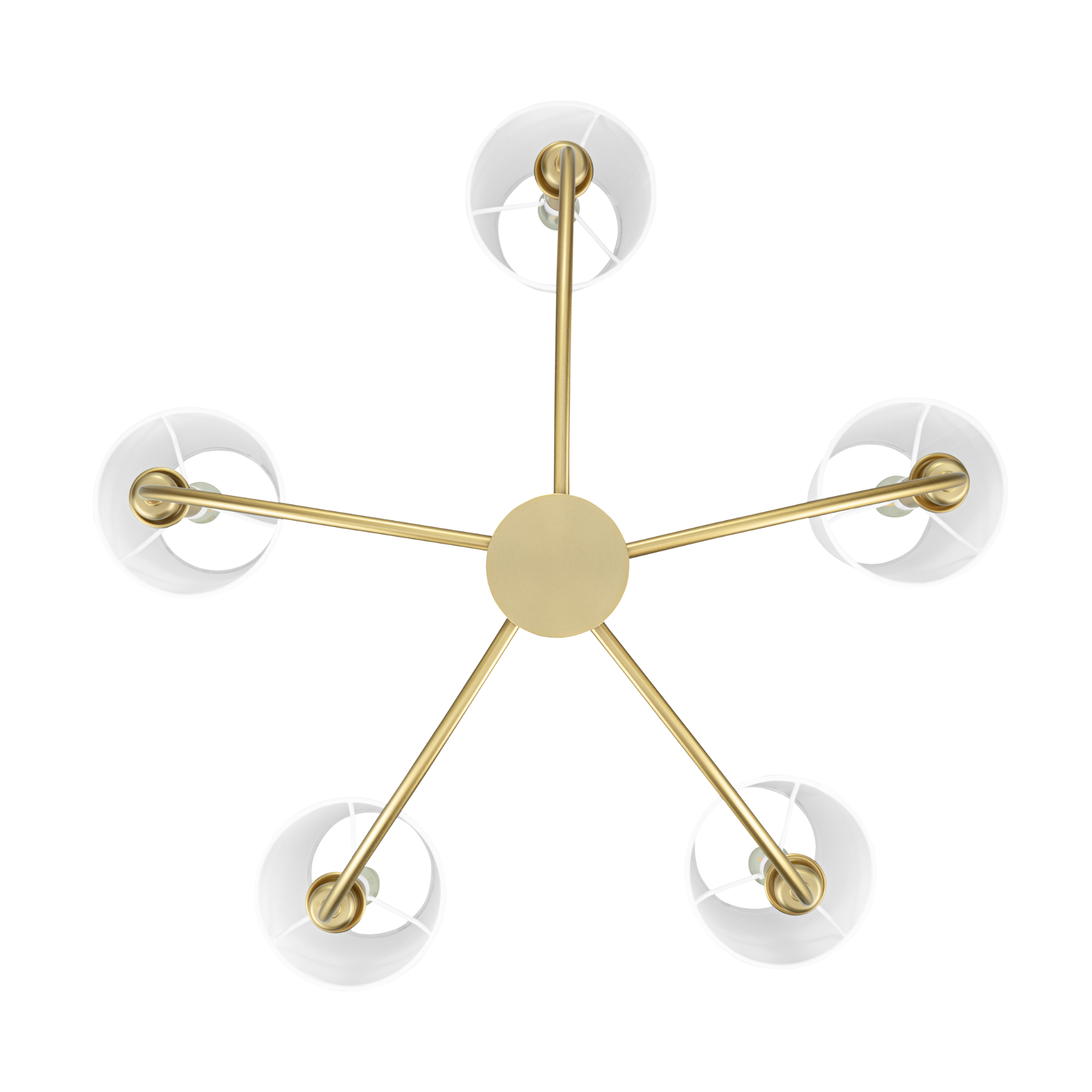 5-Light Billet Chandelier, Brushed Gold, Fabric Shades