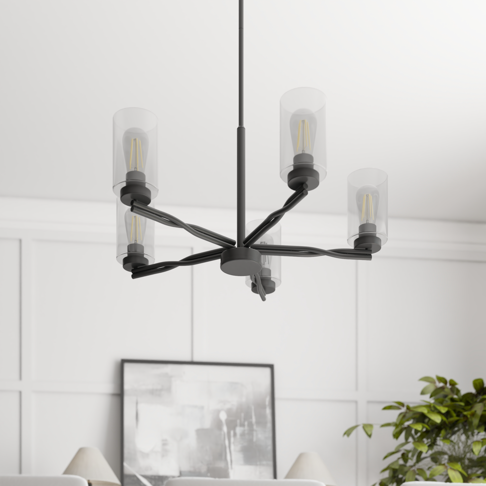 5-Light Lantier Chandelier, Matte Black, Clear Glass