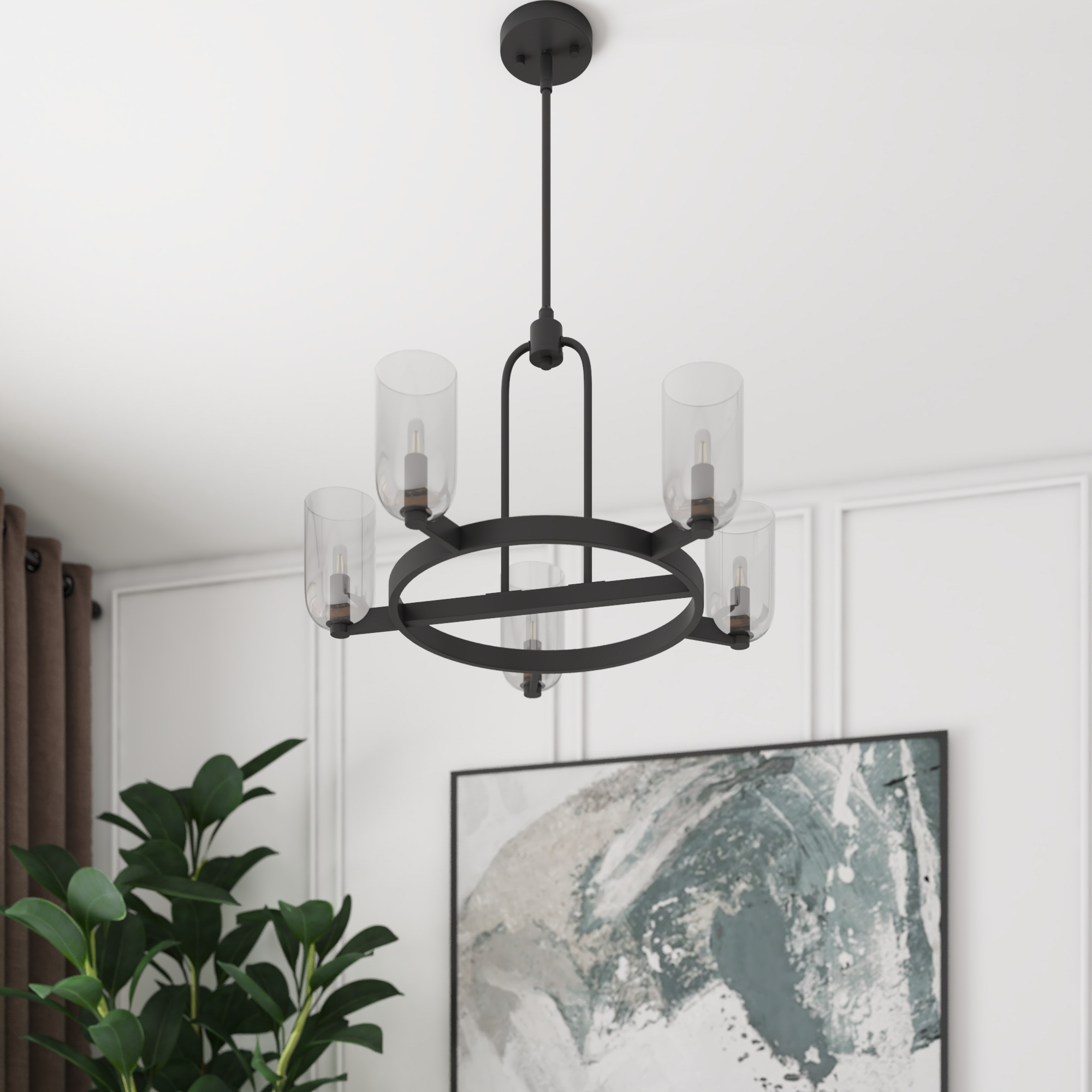 5-Light Hansley Chandelier, Matte Black, Clear Glass