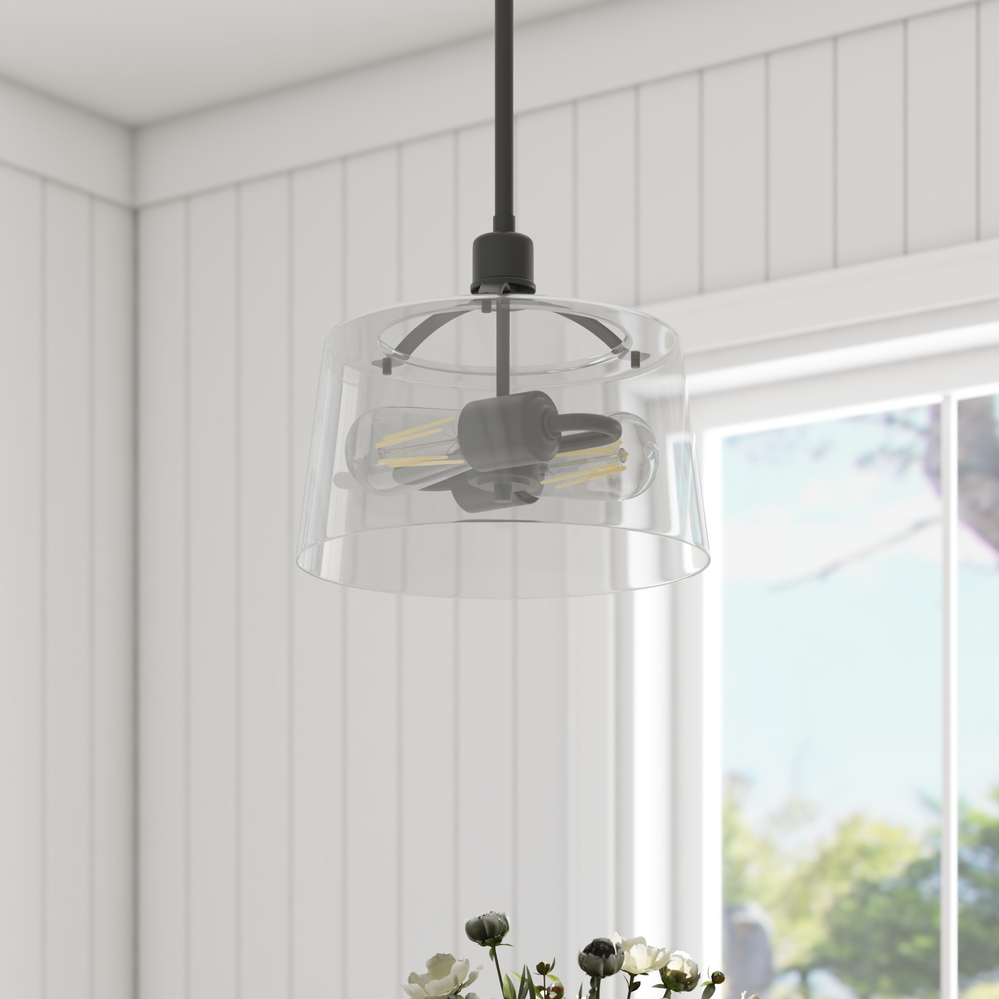 2-Light Fairendale Convertible Pendant/Semi-Flush, Matte Black, Clear Glass