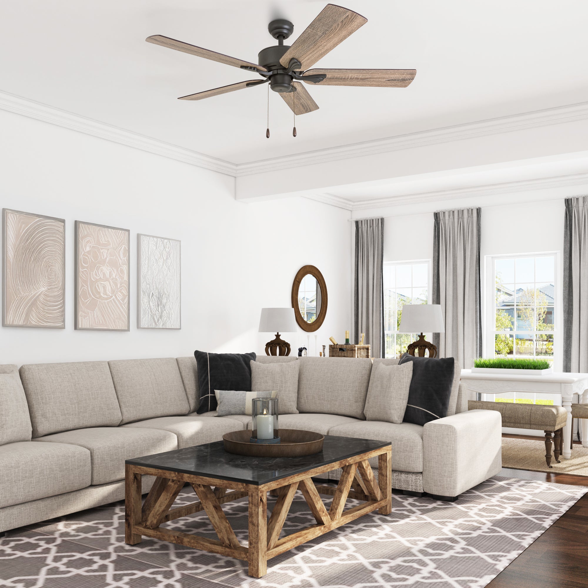 52 Inch Glencrest, Bronze, Pull Chain, Ceiling Fan