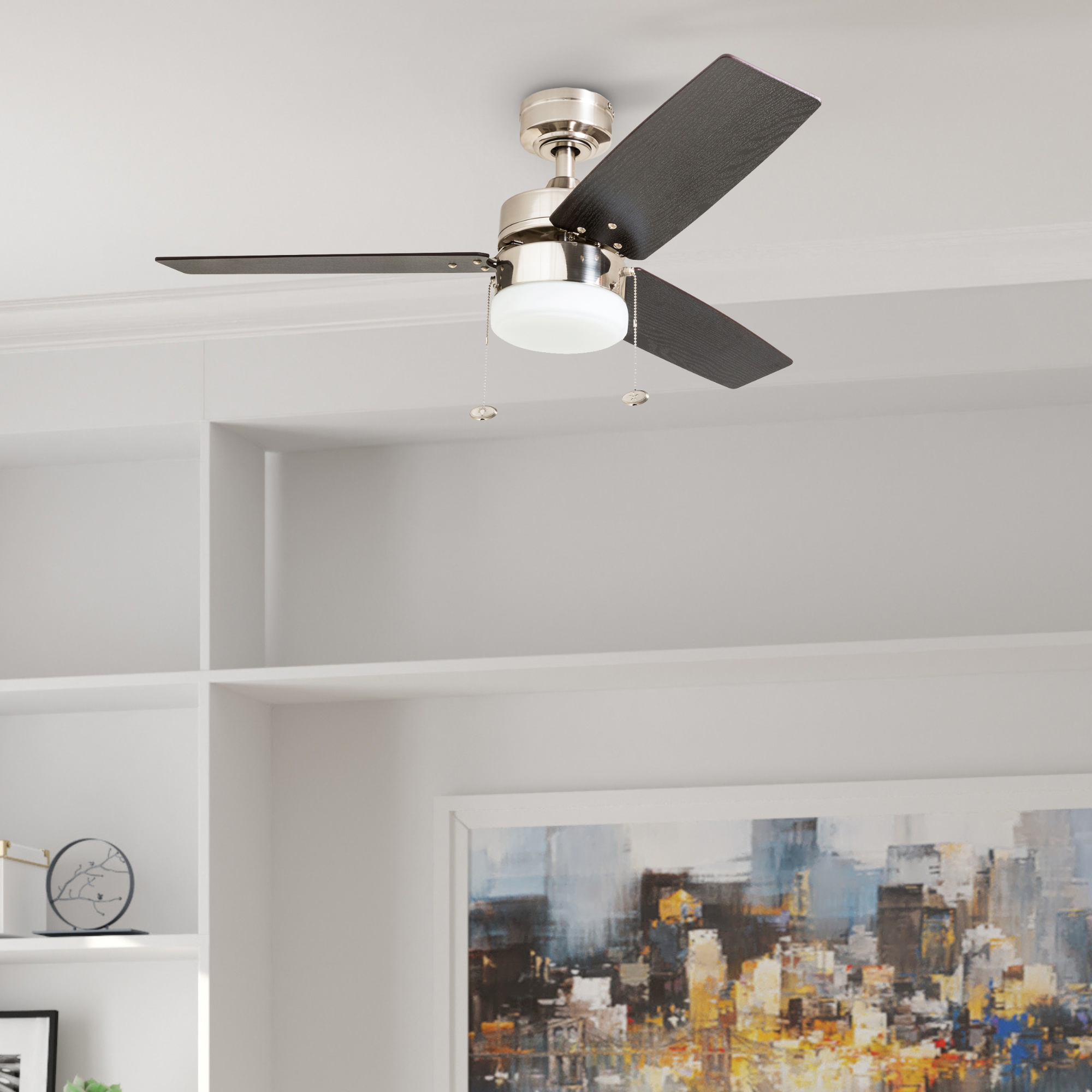 42 Inch Reston, Brushed Nickel, Pull Chain, Ceiling Fan