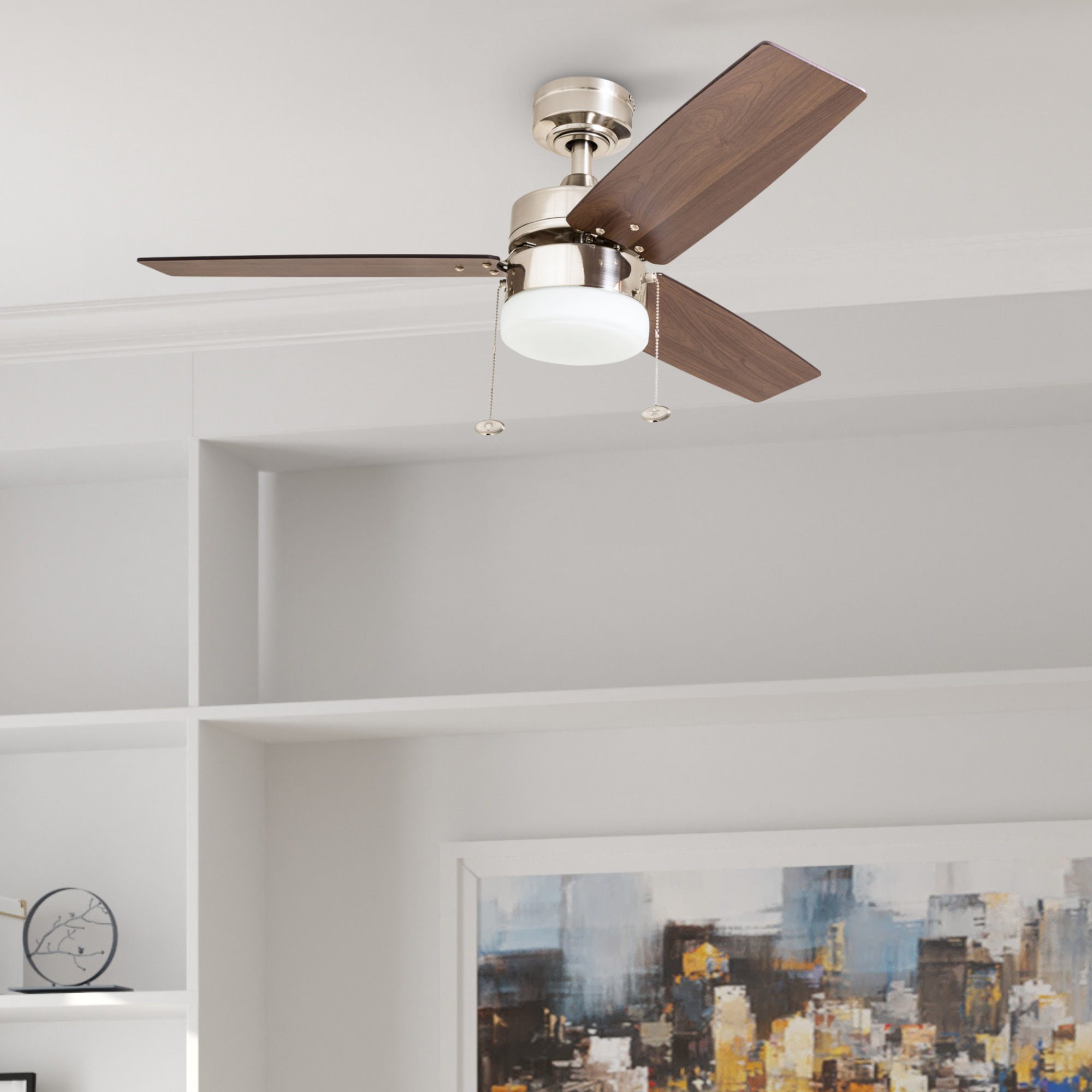 42 Inch Reston, Brushed Nickel, Pull Chain, Ceiling Fan