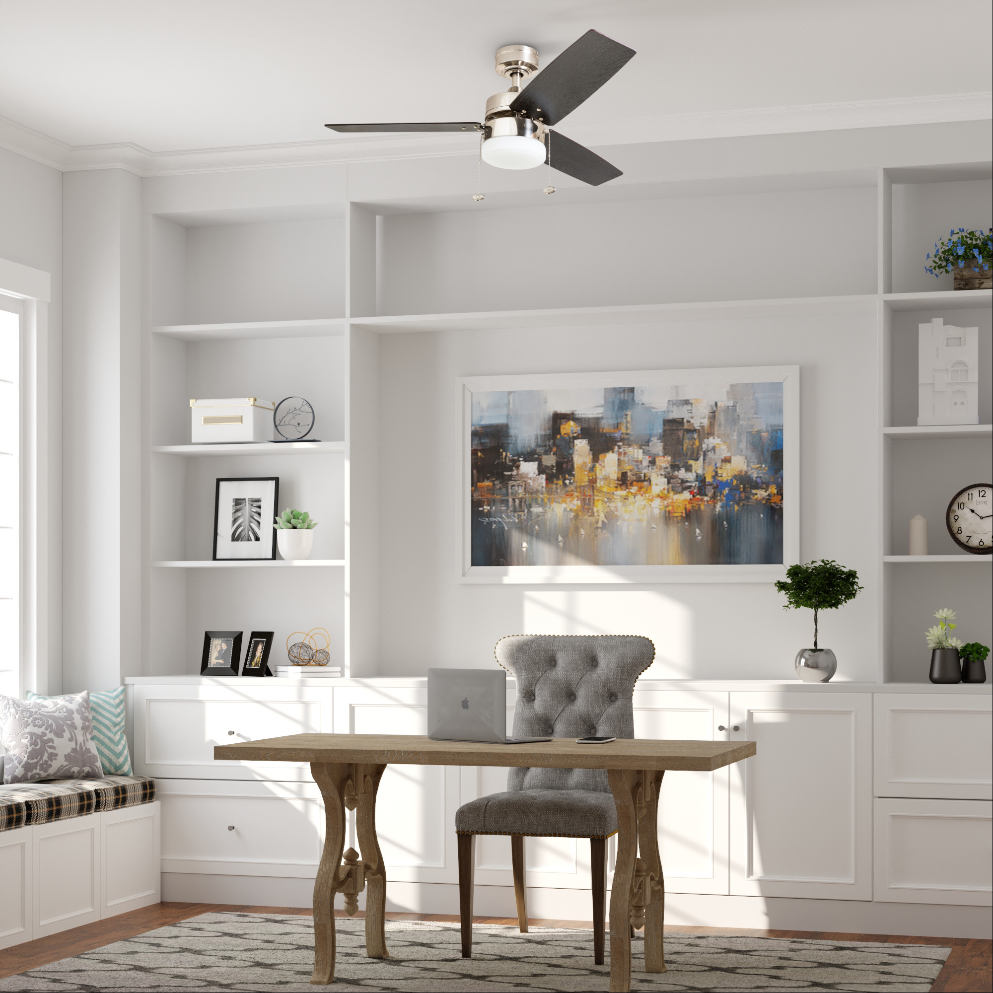 42 Inch Reston, Brushed Nickel, Pull Chain, Ceiling Fan