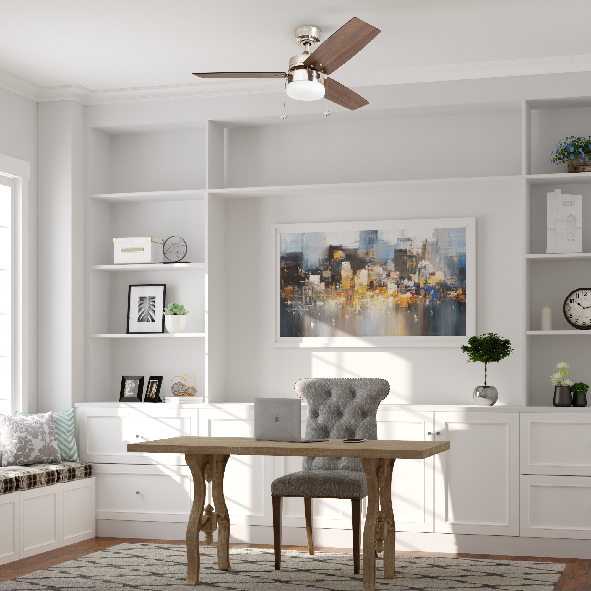 42 Inch Reston, Brushed Nickel, Pull Chain, Ceiling Fan