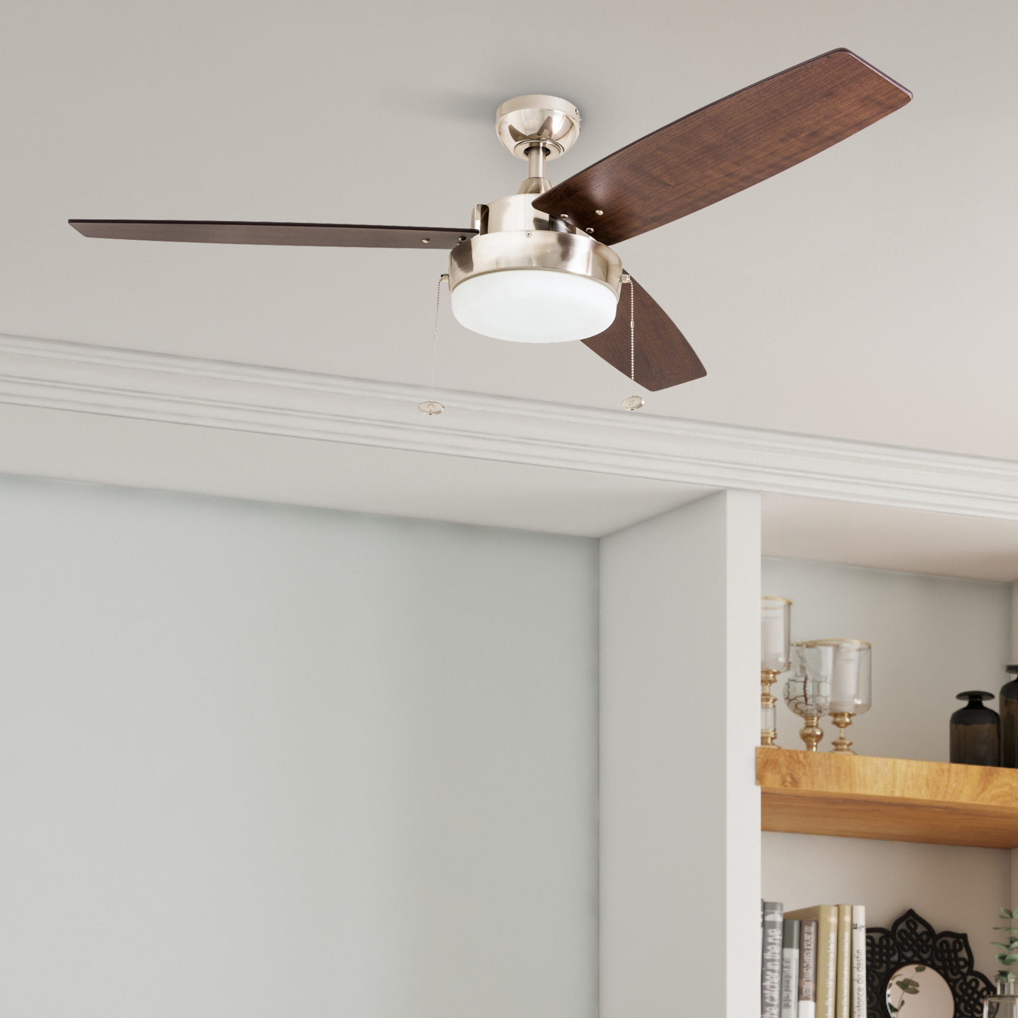 52 Inch Statham, Brushed Nickel, Pull Chain, Ceiling Fan