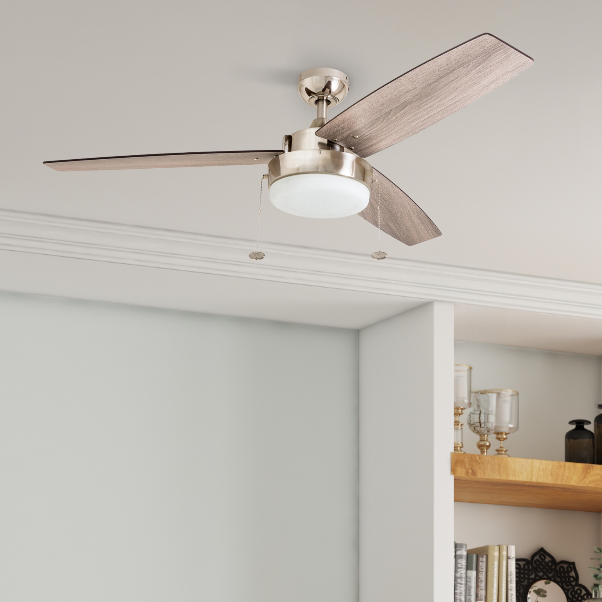 52 Inch Statham, Brushed Nickel, Pull Chain, Ceiling Fan