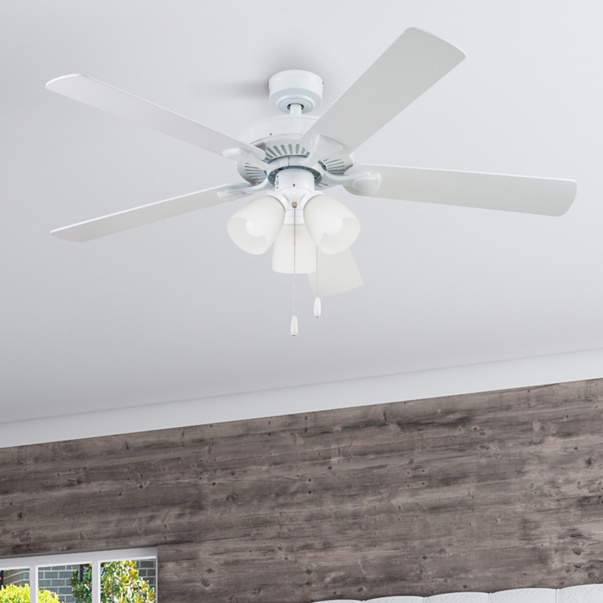 52 Inch Stannor, White, Pull Chain, Ceiling Fan