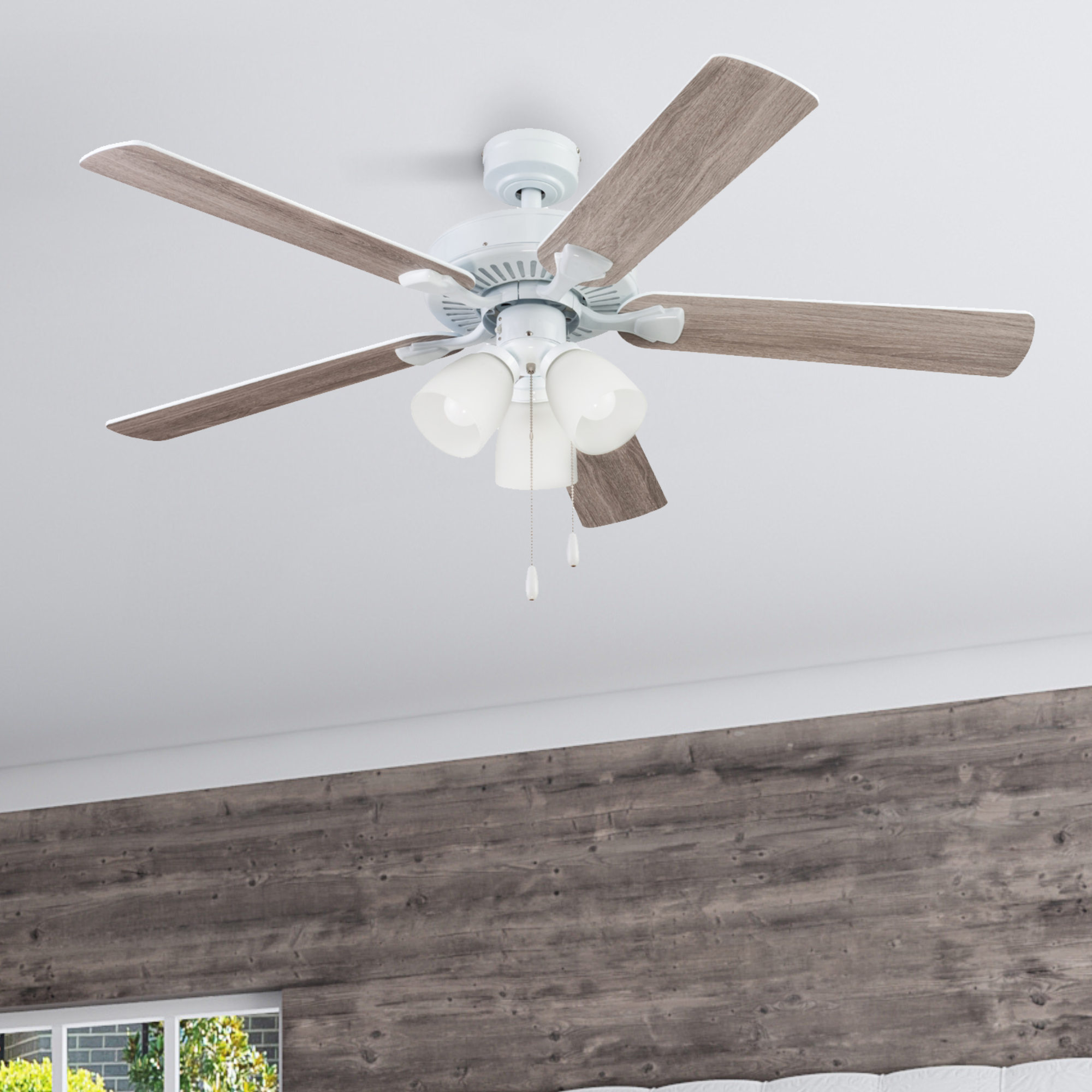 52 Inch Stannor, White, Pull Chain, Ceiling Fan