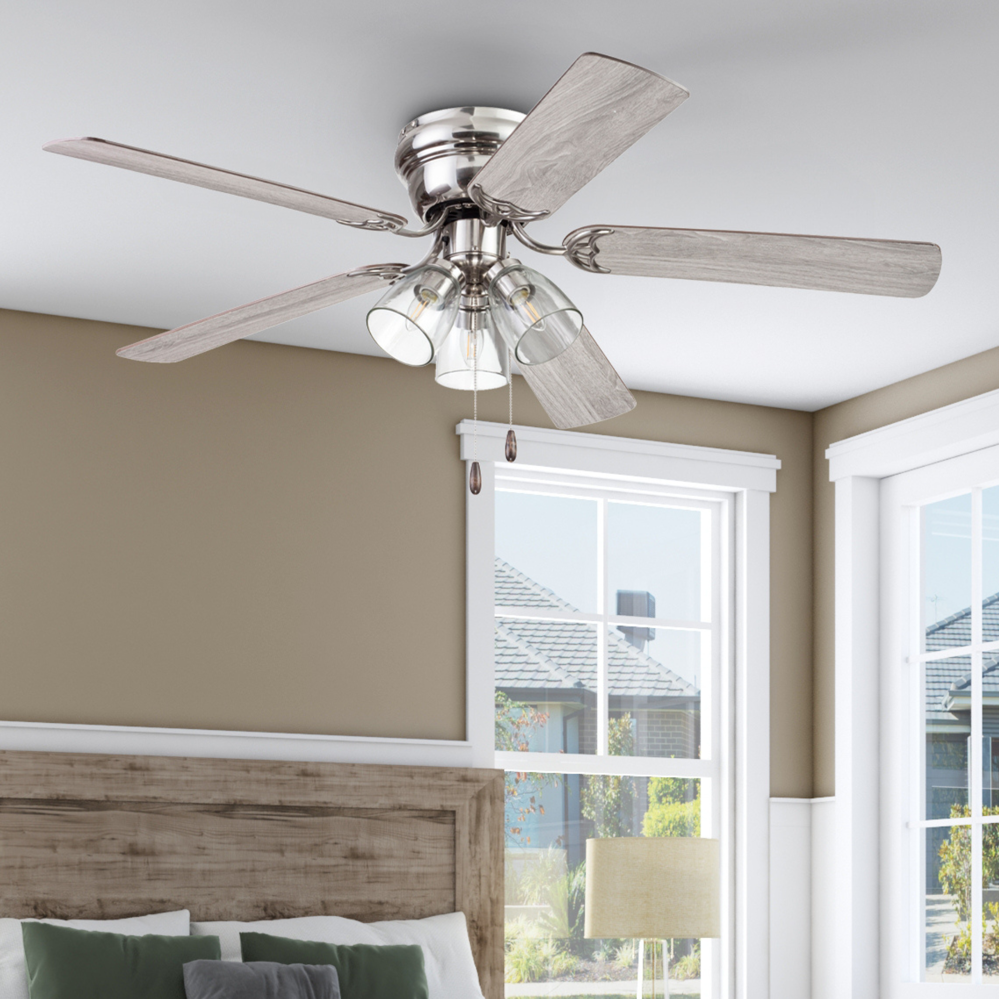 52 Inch Renton, Brushed Nickel, Pull Chain, Ceiling Fan