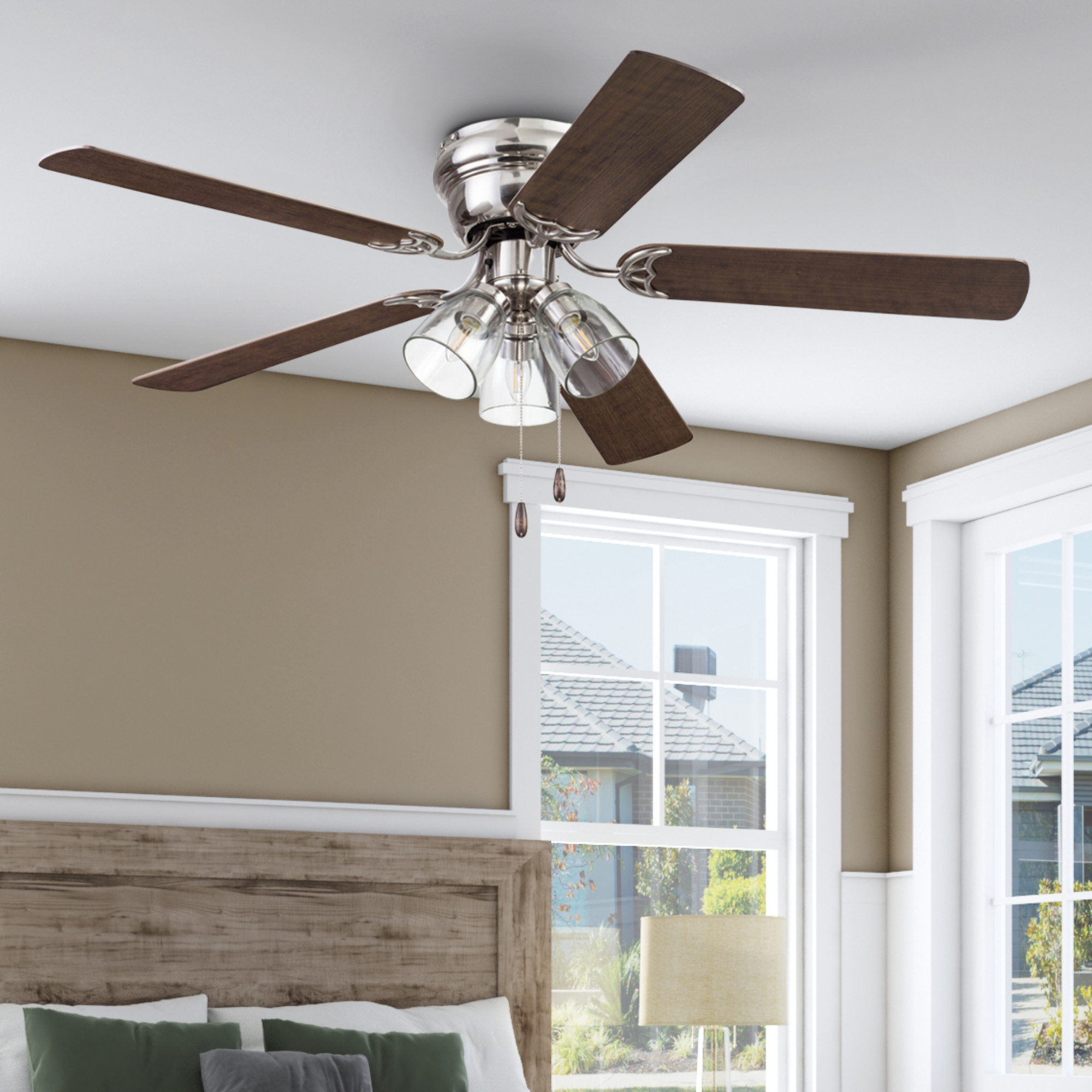 52 Inch Renton, Brushed Nickel, Pull Chain, Ceiling Fan